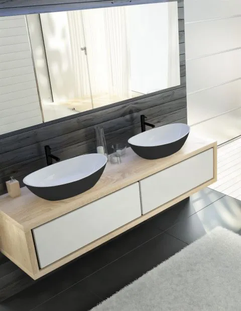 Hoesch Namur Aufsatz-Waschbecken Solique, BiColor Weiß-Schwarz