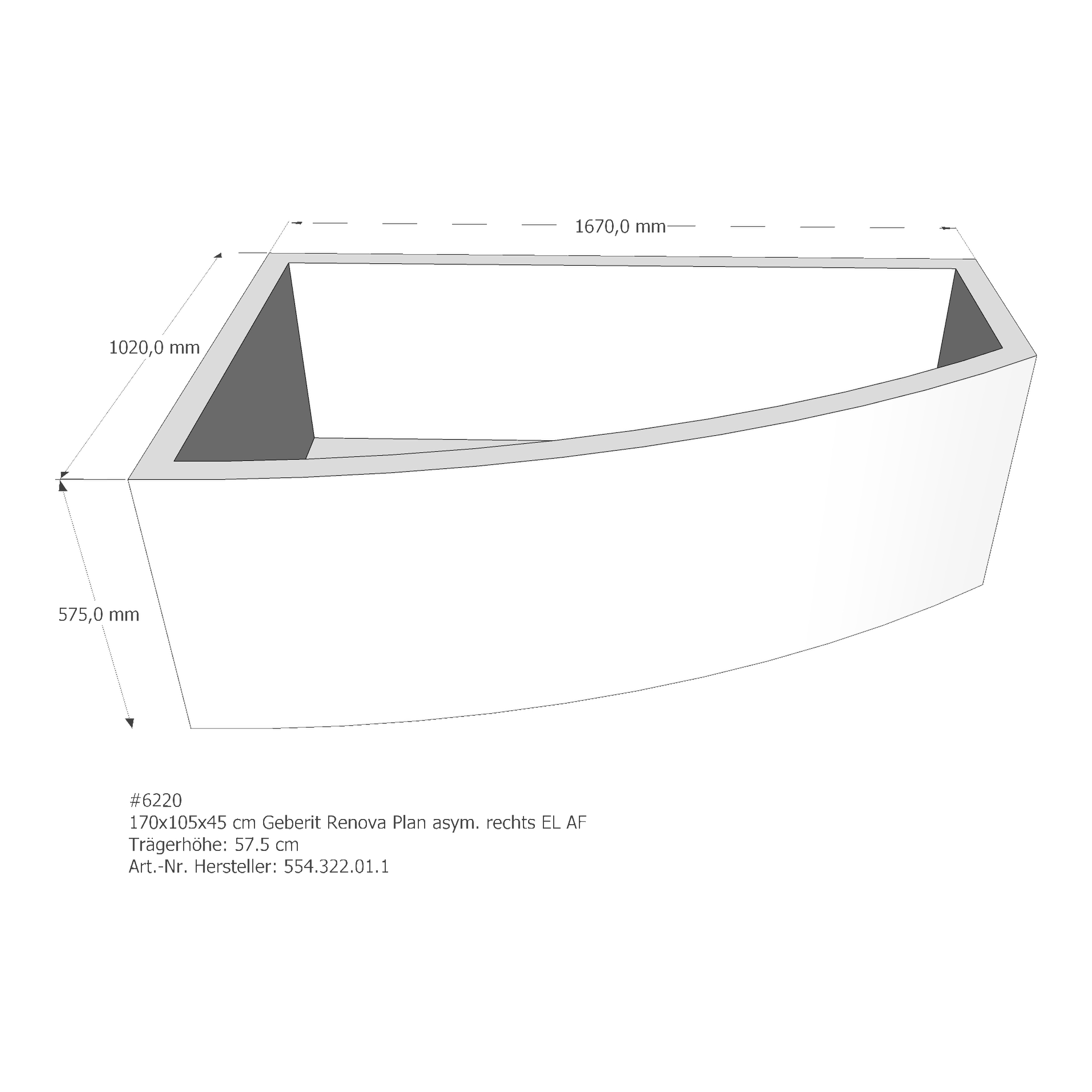 Badewannenträger für Geberit Renova Plan asym. rechts rechts 170 × 105 × 45 cm Badewannenträger für Geberit Renova Plan asym. rechts rechts 170 × 105 × 45 cm