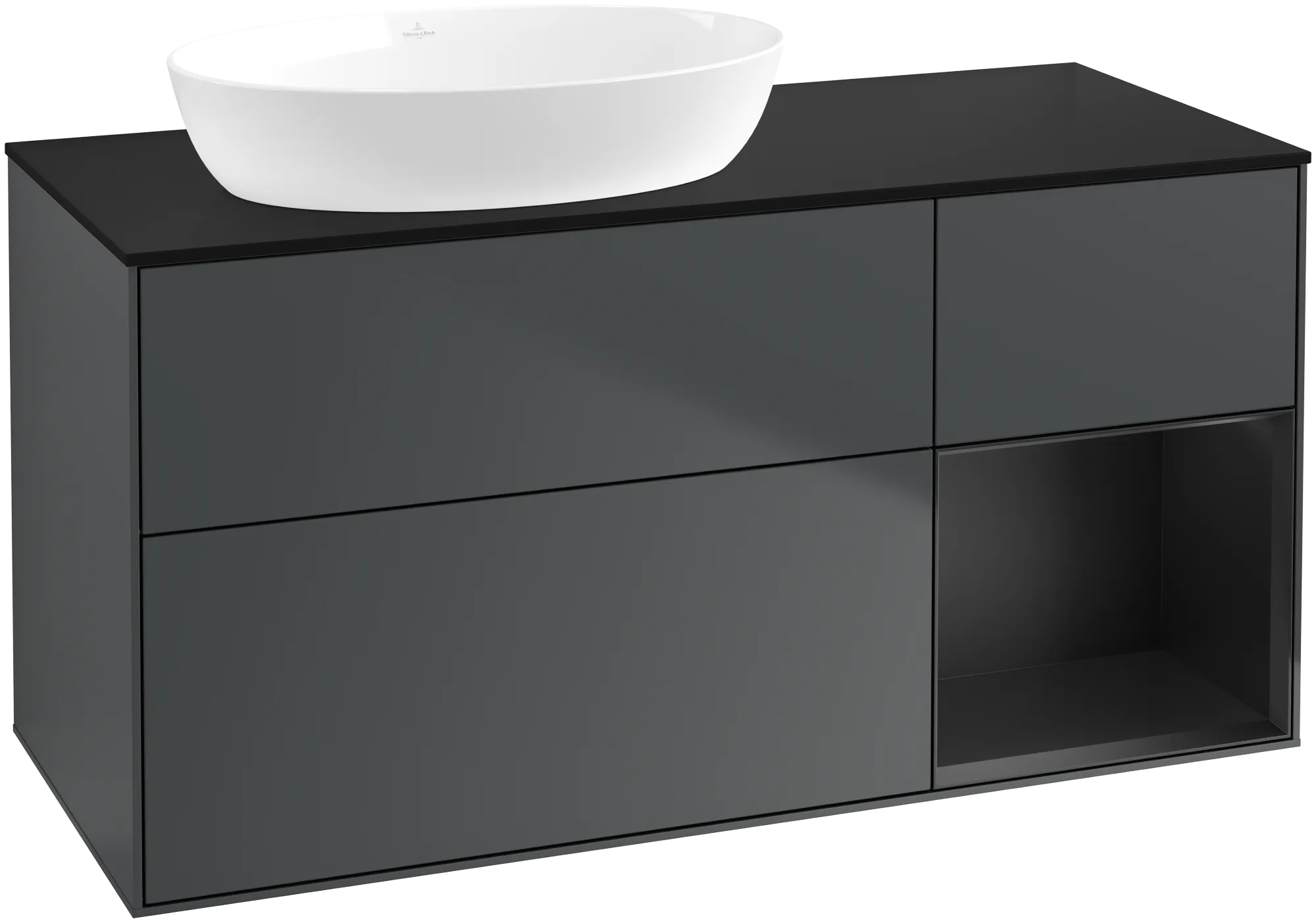 Villeroy & Boch Finion Waschbeckenunterschrank GA5, 1200x603x501mm, Midnight Blue Matt Lacquer / Black Matt Lacquer / Glass Black Matt