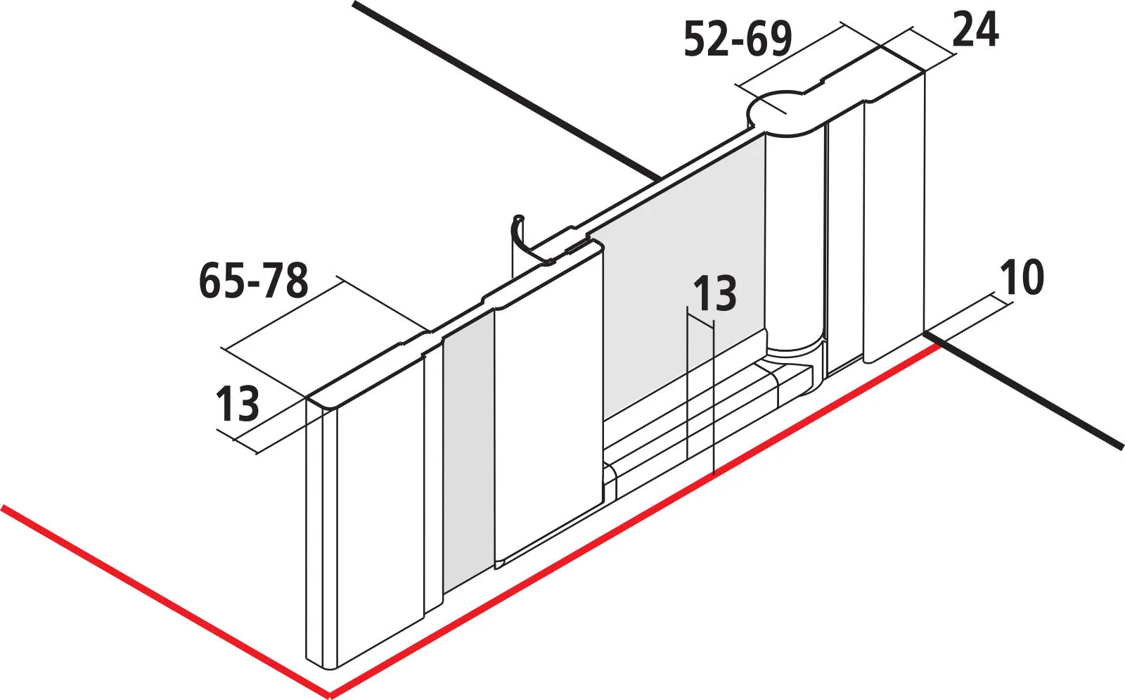 Kermi Duschdesign IBIZA 2000 Seitenwand geteilt beweglich, H 1750 mm, SW 680-710 mm, Silber Mattglanz