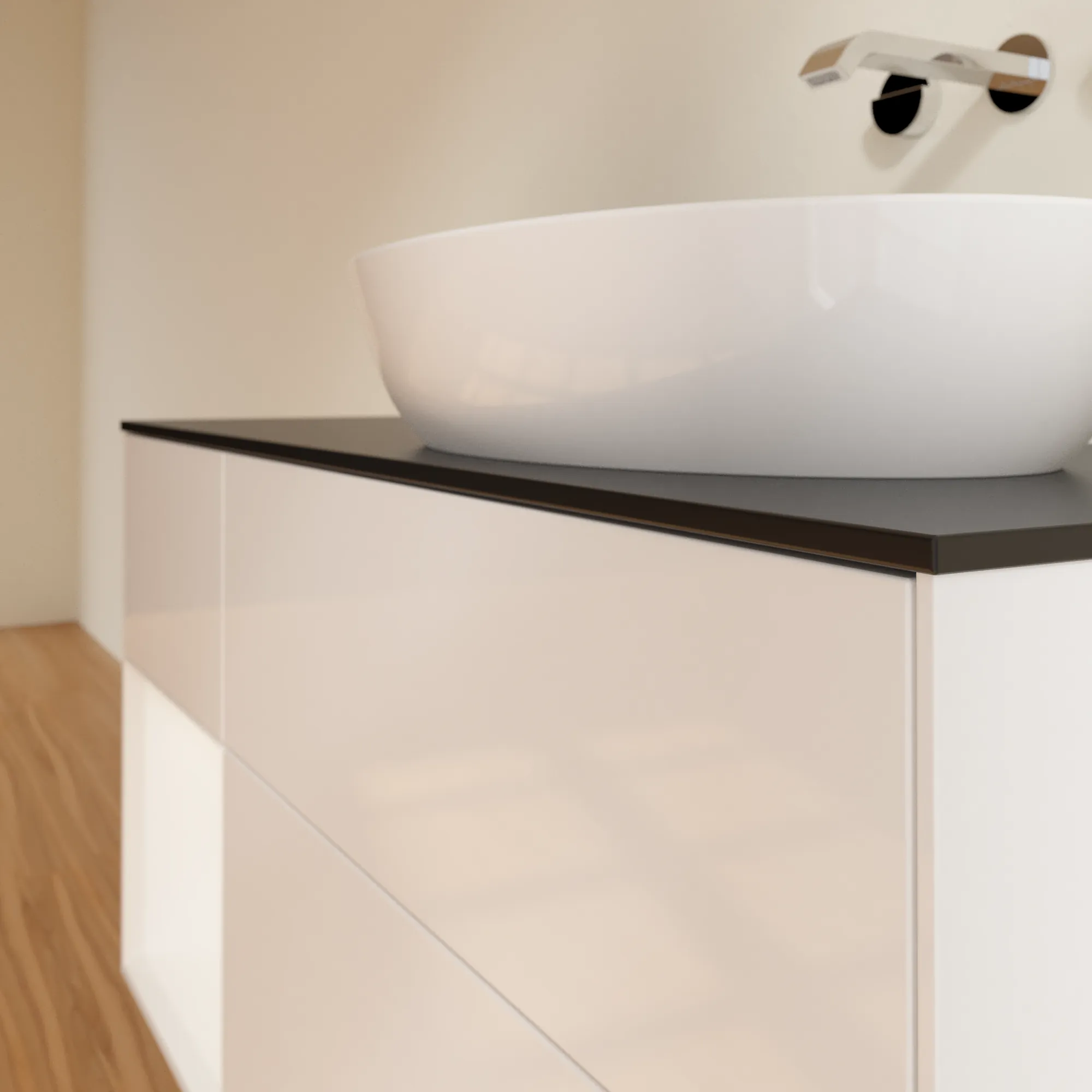 Villeroy & Boch Finion FA4 Waschbeckenunterschrank, 1200x603x501mm, Glossy White Lacquer/White Matt Lacquer/Glass Black Matt