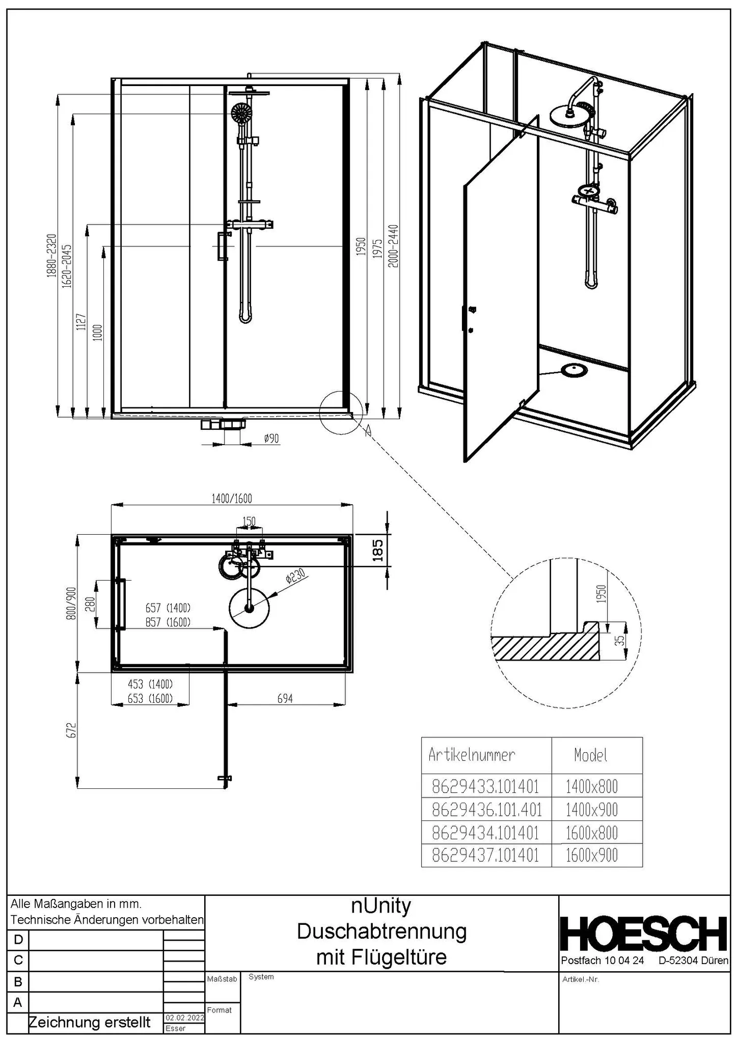 Hoesch nUnity Duschkabine Liberty Eckversion 1400x900 mit Flügeltüren und Armatur Hoesch nUnity Duschkabine Liberty Eckversion 1400x900 mit Flügeltüren und Armatur