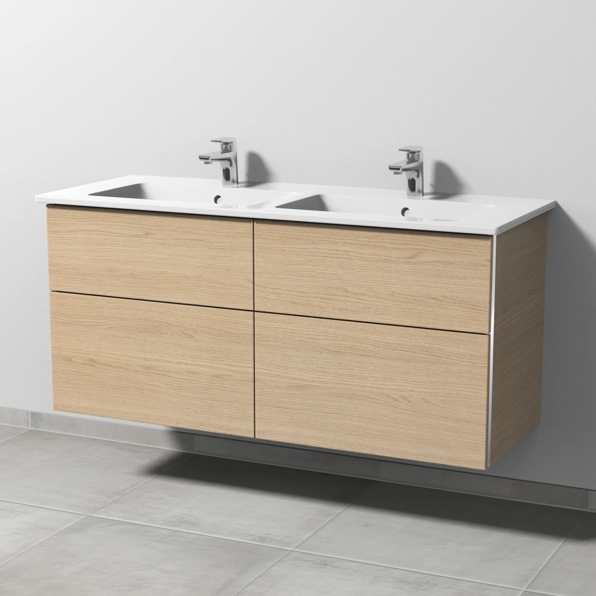 Sanipa Waschtischunterschrank „3way“ 1255 × 591 × 477 mm in Eiche Nordic, mit Hahnlochbohrung, Becken mittig