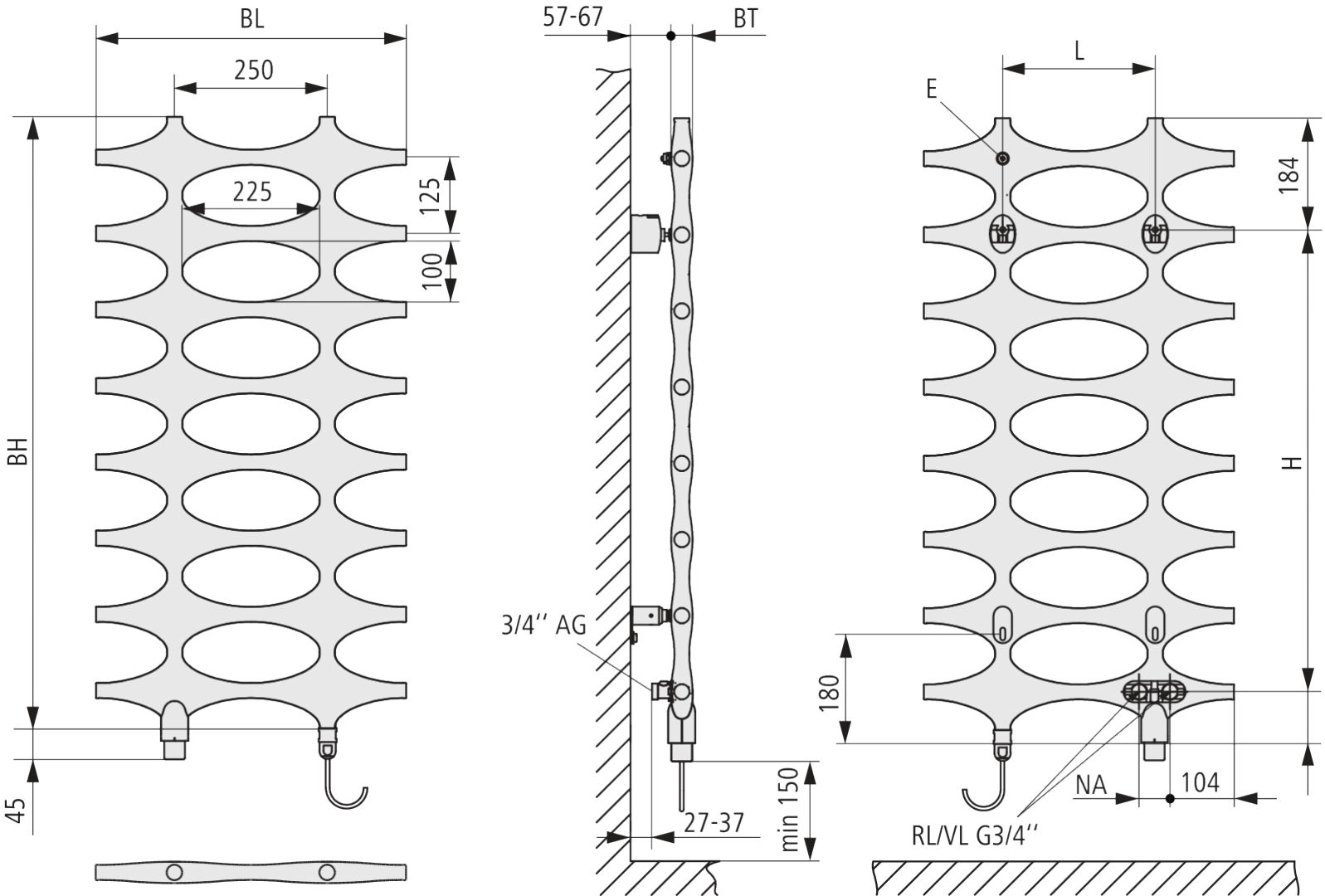 Kermi Design-Heizkörper „Ideos®-V“ Elektro-Zusatzbetrieb 50,8 × 152,6 cm in Graphit Metallic