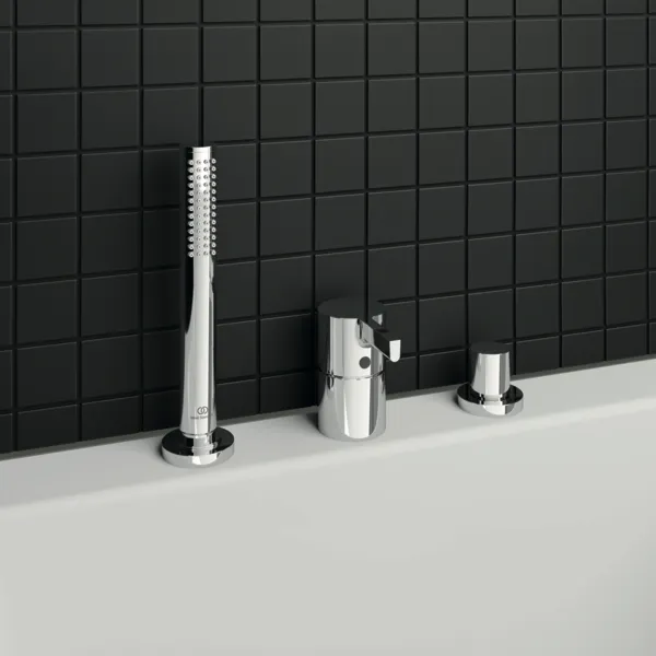 3-Loch Wannenrandarmatur Joy, ohne Auslauf, mit Stab-Handbrause und Umsteller, Brushed Gold 3-Loch Wannenrandarmatur Joy, ohne Auslauf, mit Stab-Handbrause und Umsteller, Brushed Gold