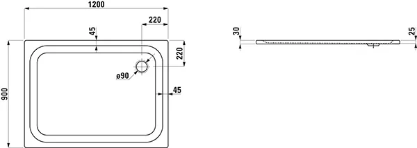 Laufen rechteck Duschwanne „Platina“ 1200 × 900 mm ohne Oberflächenbeschichtung, ohne Oberflächenveredelung, in Weiß