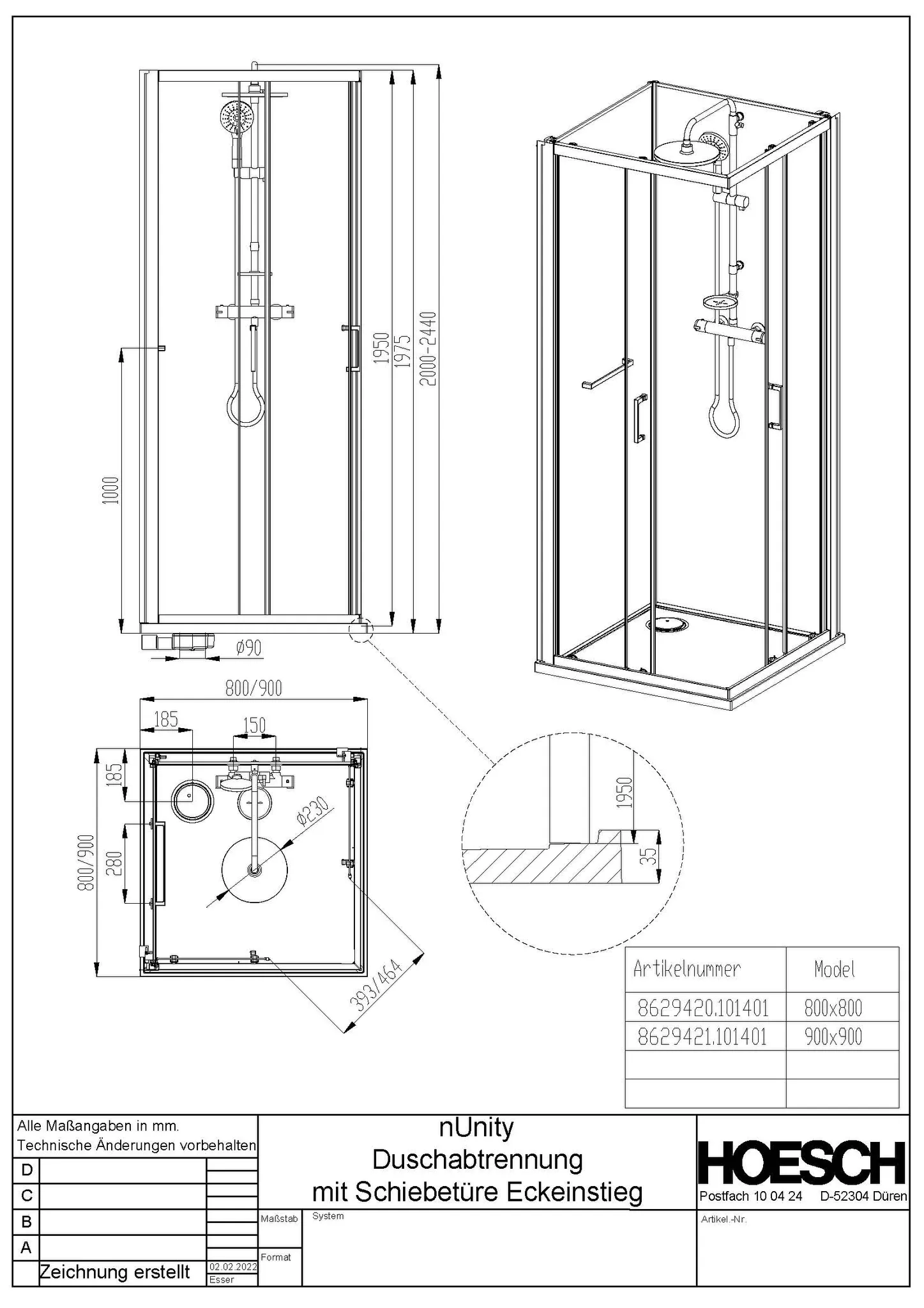 Hoesch nUnity Duschkabine Liberty Eckversion 800x800 mit Schiebetüren und Armatur Hoesch nUnity Duschkabine Liberty Eckversion 800x800 mit Schiebetüren und Armatur