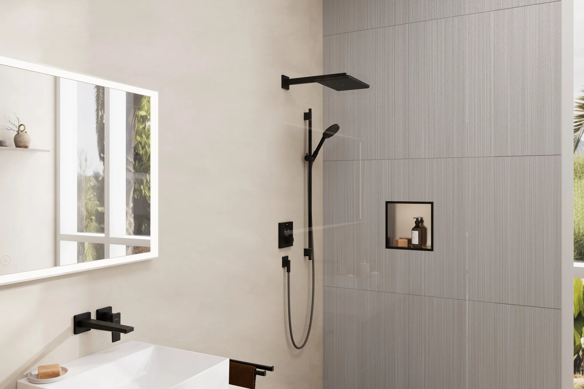 Hansgrohe XtraStoris Individual Wandnische Edelstahl gebürstet Mattschwarz 300x300x100 mm