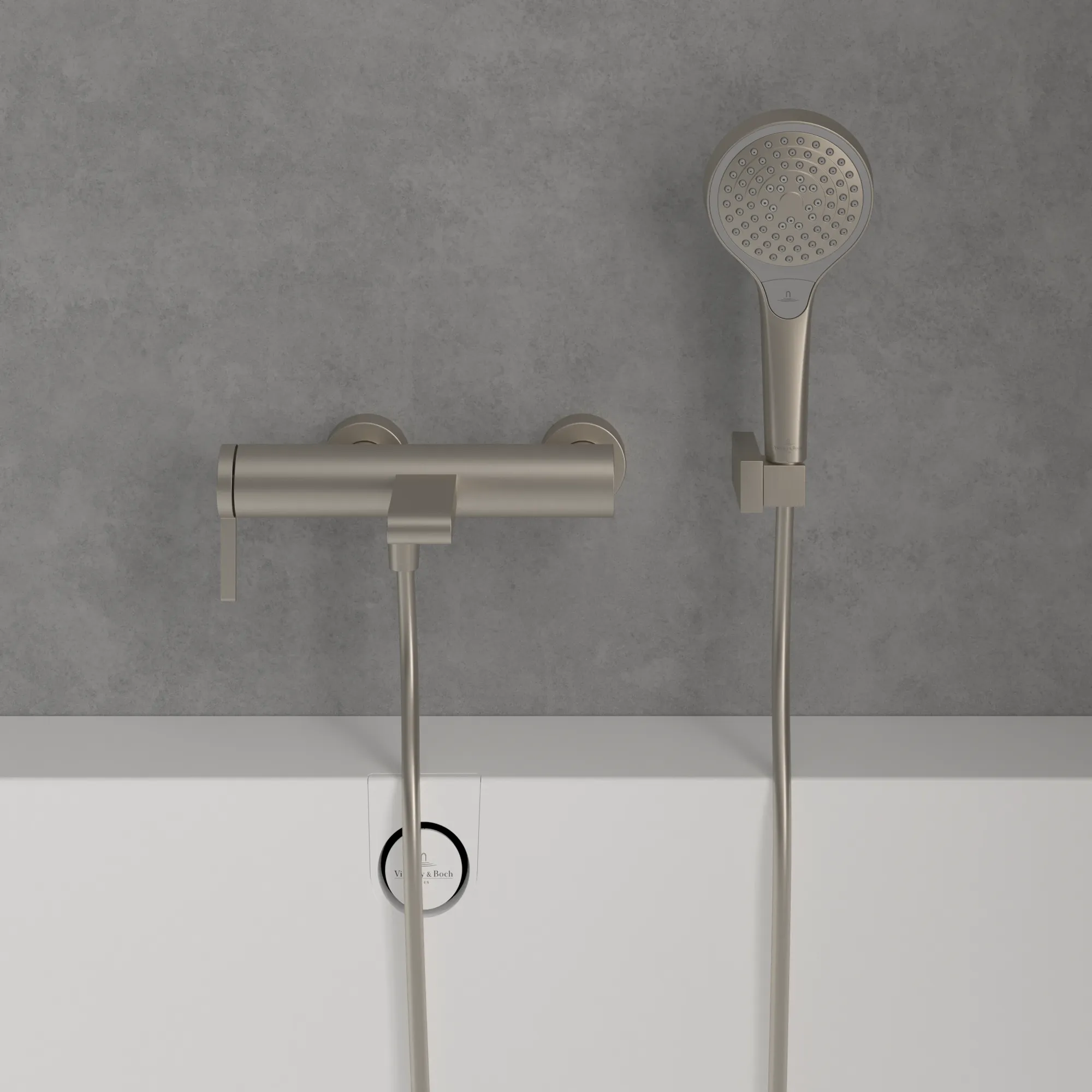 Villeroy & Boch Einhebel-Badewannenarmatur Dawn, Brushed Nickel Matt, 111 mm Höhe, 274 x 186 mm Maße Villeroy & Boch Einhebel-Badewannenarmatur Dawn, Brushed Nickel Matt, 111 mm Höhe, 274 x 186 mm Maße