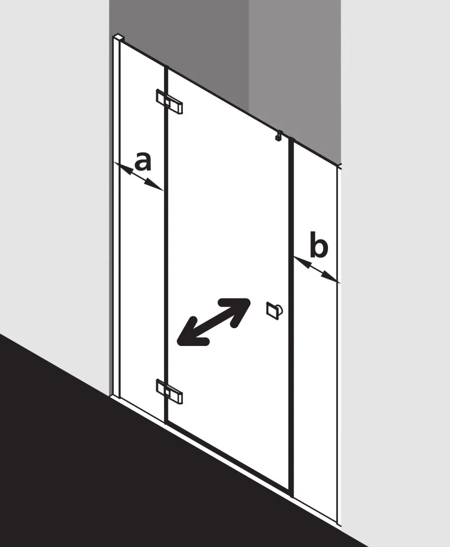 Kermi Duschdesign MENA Pendeltür 1-flügelig mit Festfeldern, Silber Hochglanz, 2000x1100 mm