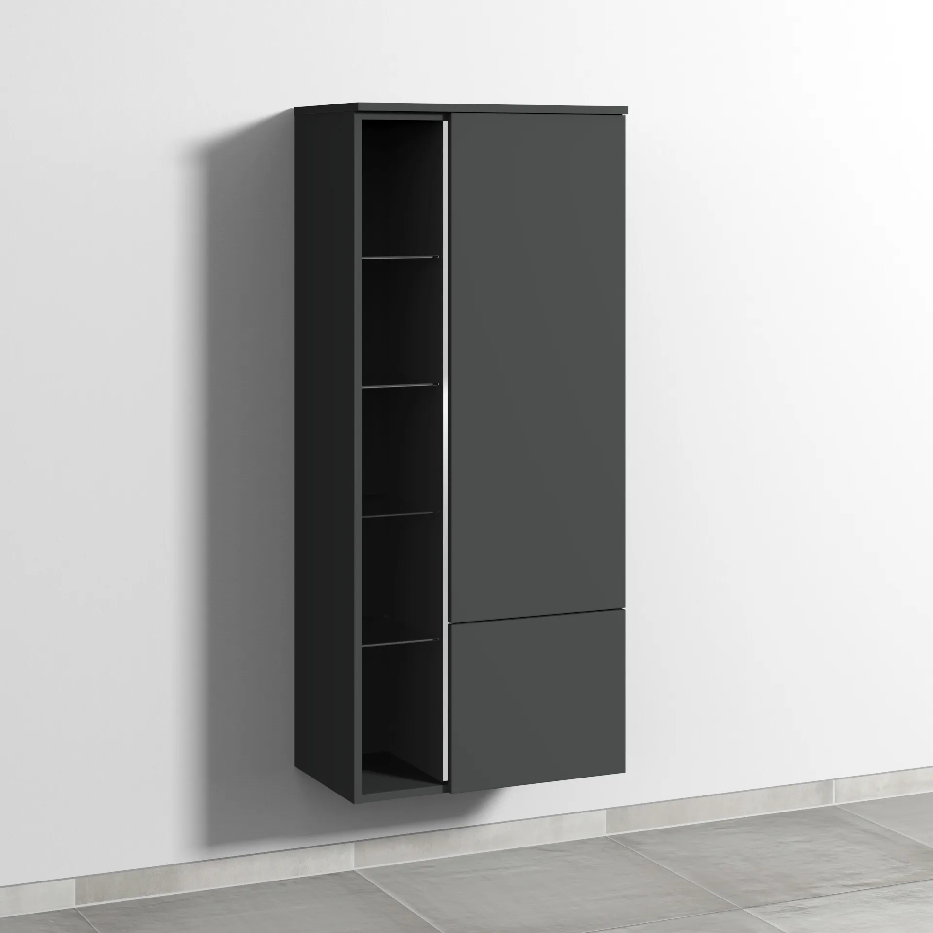 Sanipa Stauraumschrank „3way“ 600 × 1360 × 345 mm Anschlag rechts, in Graphit (matt), Anschlag rechts