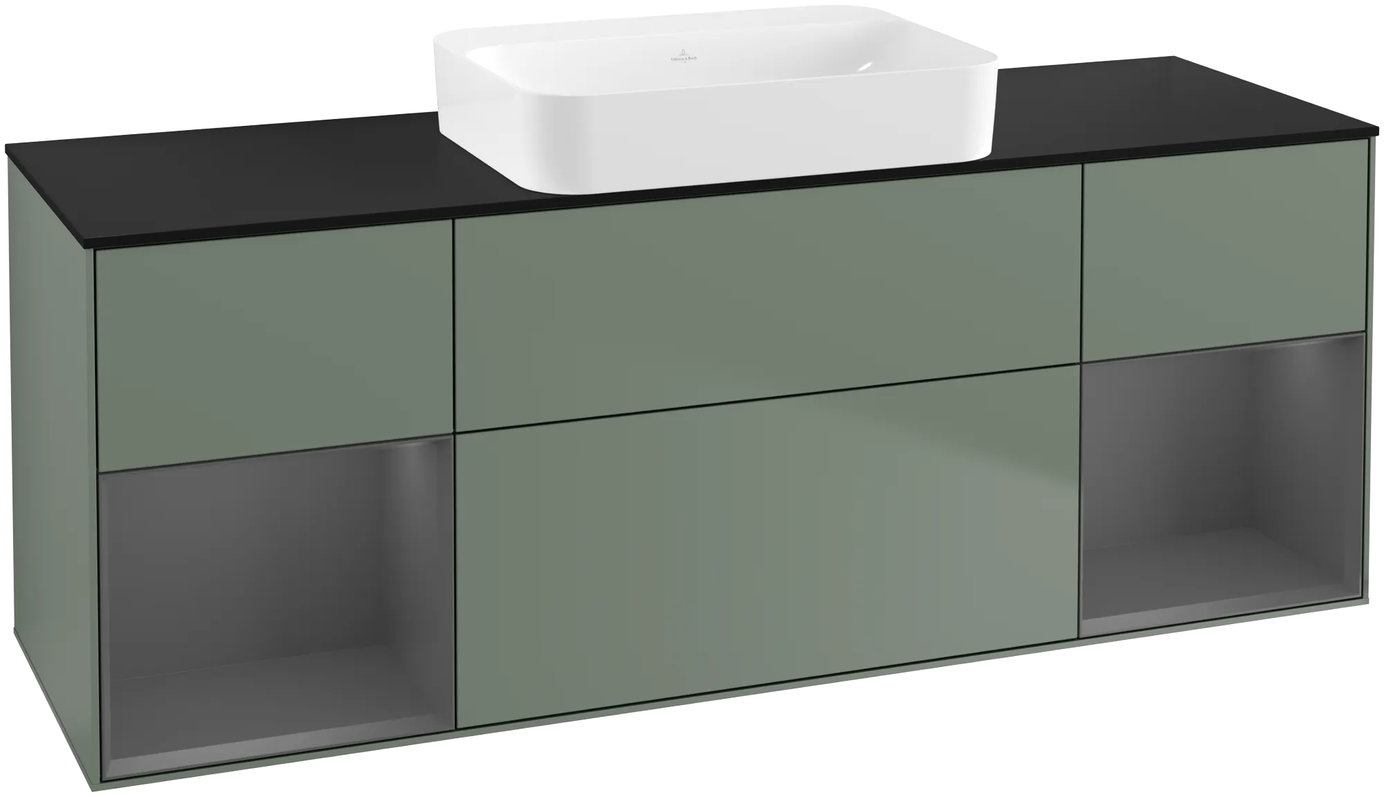 Villeroy & Boch Finion Waschbeckenunterschrank G74, 1600x603x501mm, Olive Matt Lacquer / Anthracite Matt Lacquer / Glass Black Matt