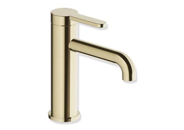 HEWI Einhebel-Waschtischmischer AQ477, PVD beschichtet in Messing glänzend (CK), Höhe 172 mm, Ausladung 130 mm, Durchfluss 5 l/min, Keramikkartusche K-35OP, druckfest bis 35 bar