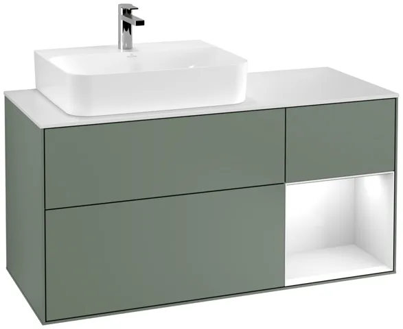 Villeroy & Boch Waschtischunterschrank „Finion“ für Schrankwaschtisch 1200 × 603 × 501 mm Olive Matt Lacquer, für Becken links Villeroy & Boch Waschtischunterschrank „Finion“ für Schrankwaschtisch 1200 × 603 × 501 mm Olive Matt Lacquer, für Becken links