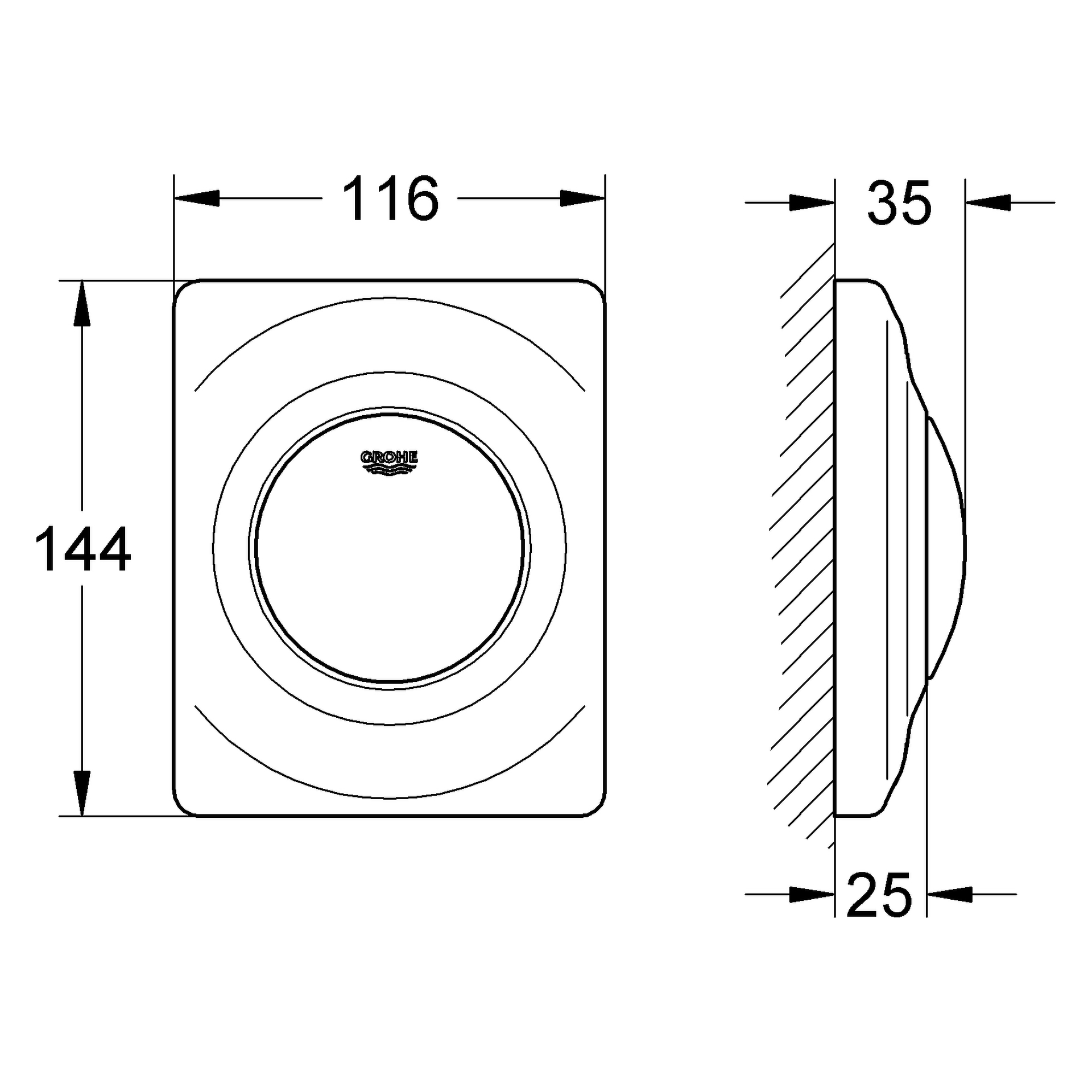 Urinal-Betätigung Surf 38808, 116 × 144 mm, Fertigmontageset für Rapido U oder Rapido UMB, alpinweiß