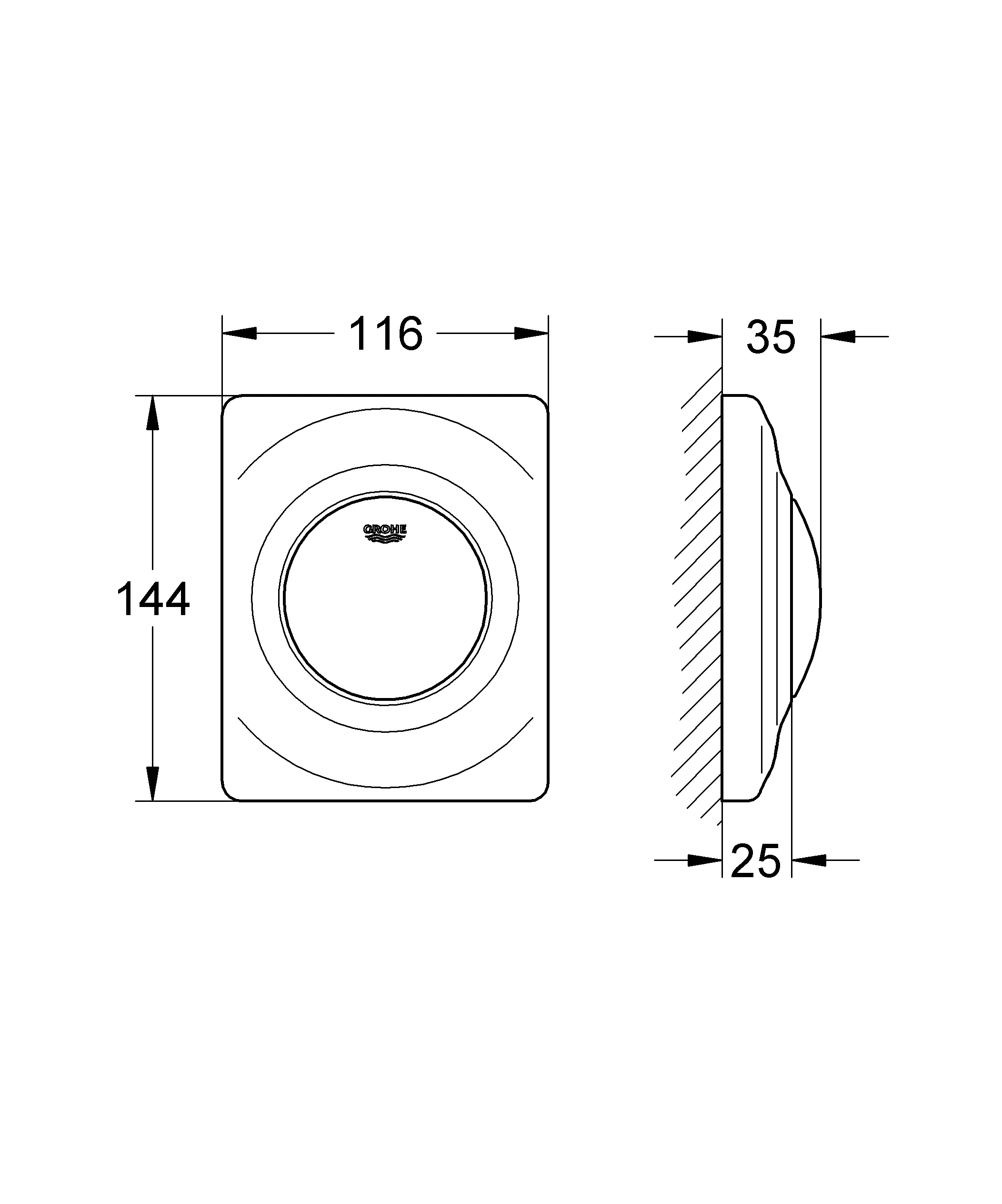 Urinal-Betätigung Surf 38808, 116 x 144 mm, Fertigmontageset für Rapido U oder Rapido UMB, alpinweiß