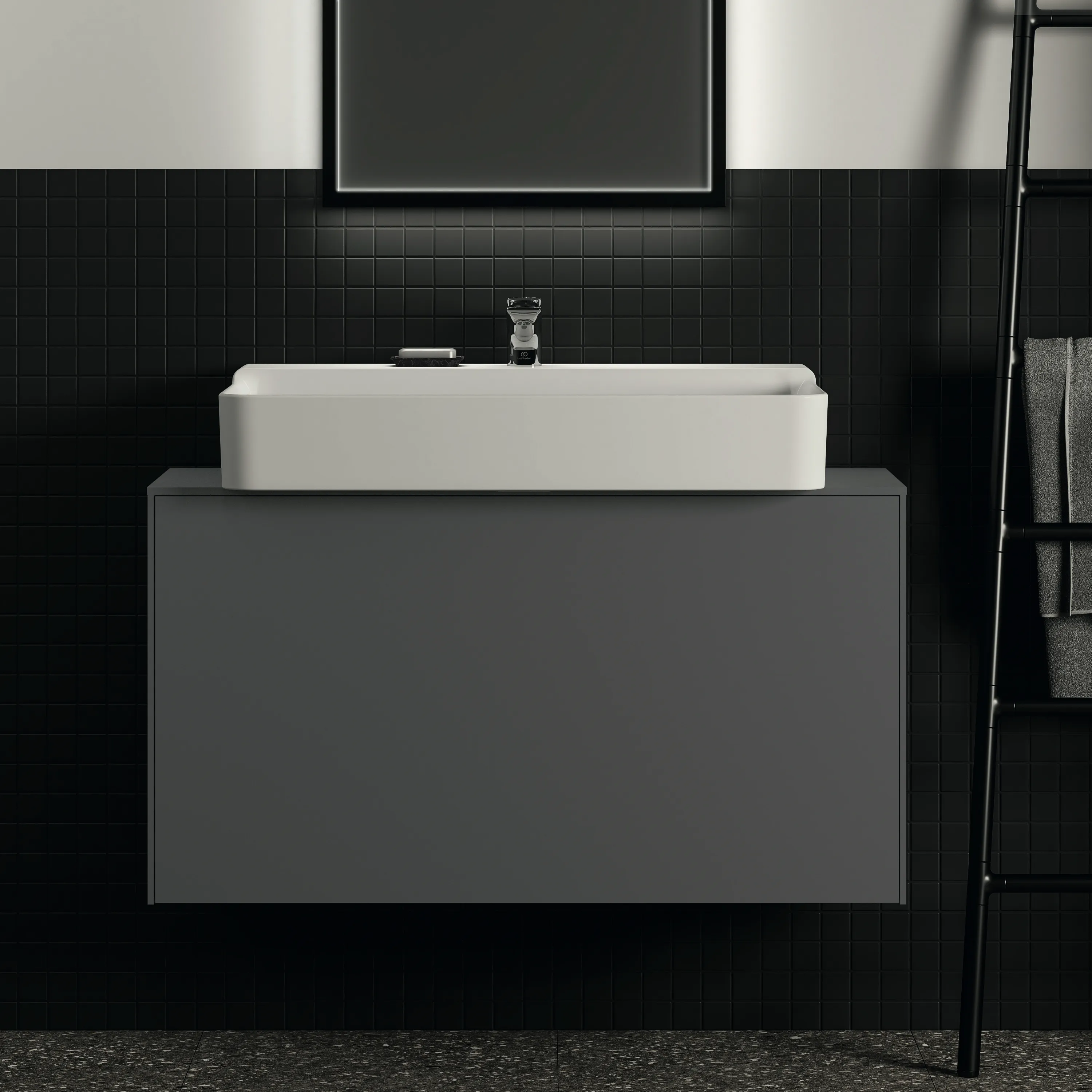 Ideal Standard Conca Waschtischunterschrank, Anthrazit matt, 1002x373x550 mm, 1 Auszug mit Push-Open und Softclose, hochverdichtete Dreischicht-Holzspanplatte