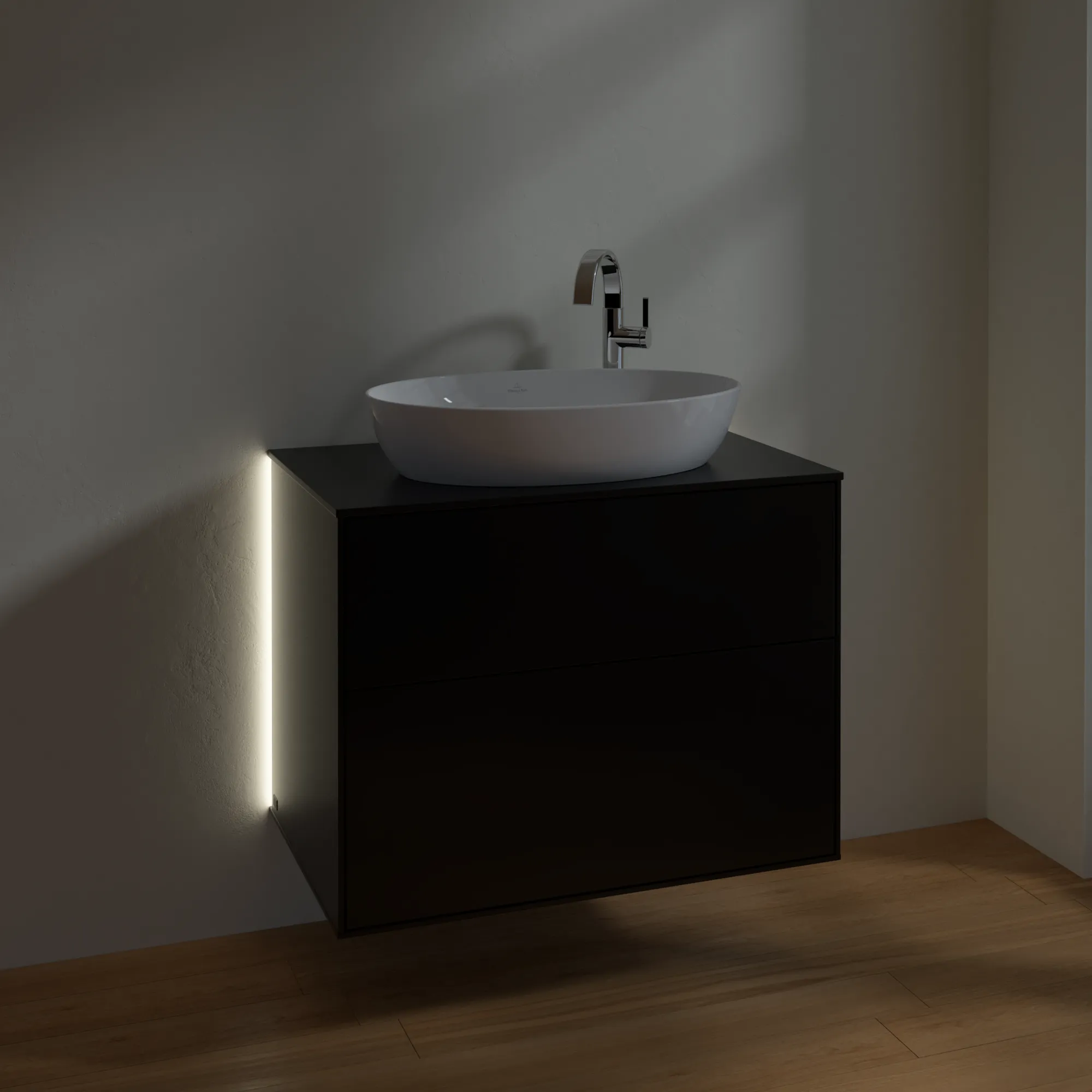 Villeroy & Boch Waschbeckenunterschrank Finion G87, 800x603x501 mm, Black Matt Lacquer, mit Beleuchtung und Push-to-open Funktion
