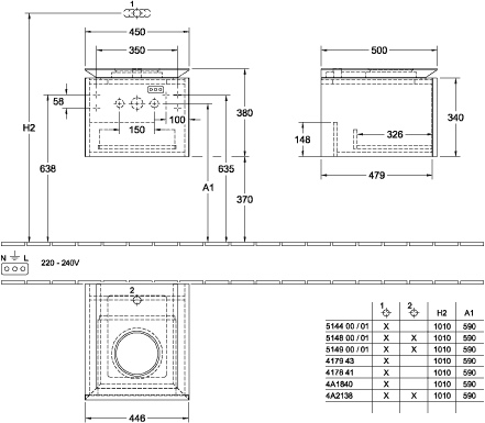 Villeroy & Boch Waschtischunterschrank „Legato“ für Schrankwaschtisch 45 × 38 × 50 cm