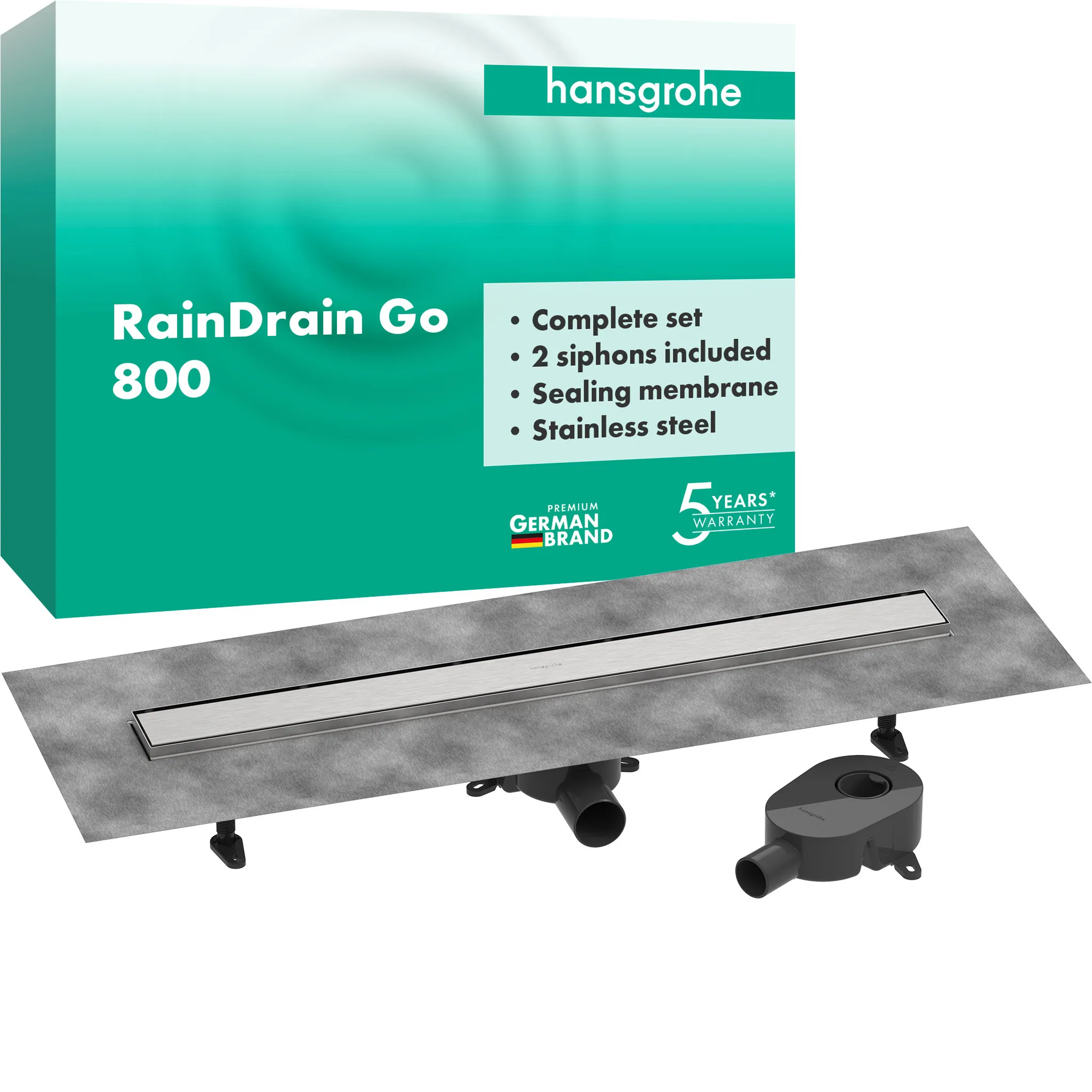 Hansgrohe RainDrain Go Komplettset Duschrinne 800 rückseitig befliesbar Hansgrohe RainDrain Go Komplettset Duschrinne 800 rückseitig befliesbar