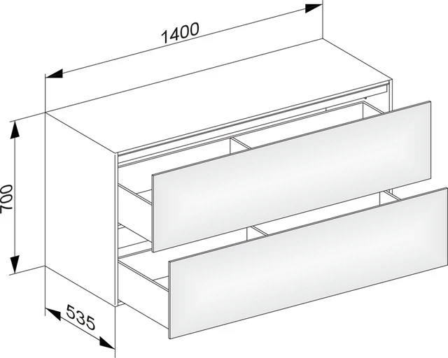 Edition 11 Sideboard mit 2 Auszügen 1400 x 700 x 535 mm schwarz/Glas schwarz