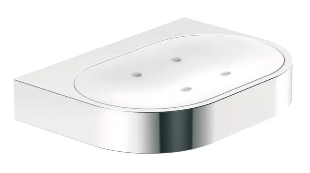 HEWI System 800 Seifenablagen, PG71, Halter aus Metall, verchromt, Seifenschale aus satiniertem Kristallglas, B: 125 mm, H: 20 mm, T: 92 mm HEWI System 800 Seifenablagen, PG71, Halter aus Metall, verchromt, Seifenschale aus satiniertem Kristallglas, B: 125 mm, H: 20 mm, T: 92 mm