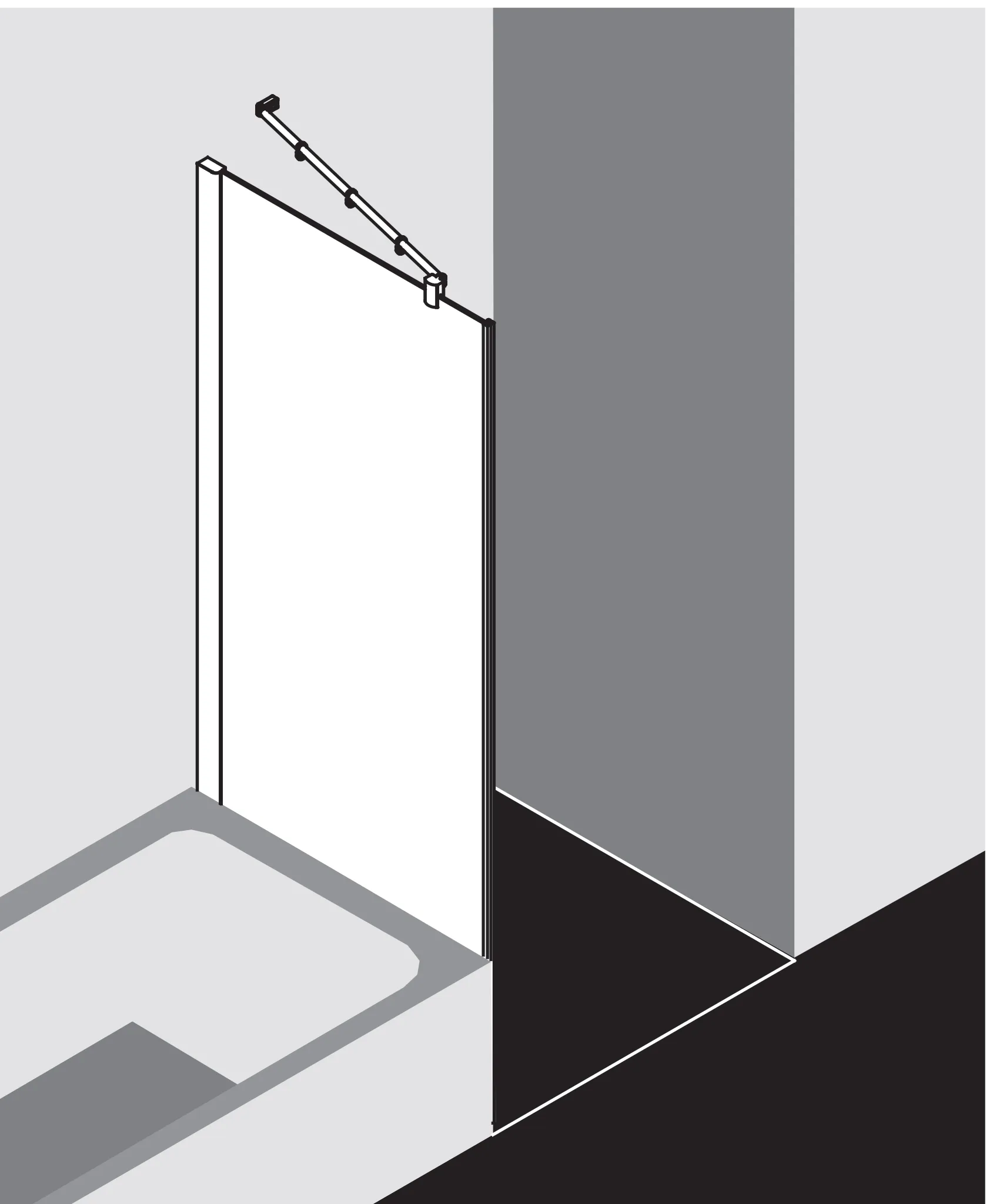 Kermi verkürzte Seitenwand neben Badewanne für Ecke „PASA XP“ Glas Klar, Profile Silber Mattglanz, BV: 970 - 1000 mm WE: 980 - 1010 mm H: 1600 mm Kermi verkürzte Seitenwand neben Badewanne für Ecke „PASA XP“ Glas Klar, Profile Silber Mattglanz, BV: 970 - 1000 mm WE: 980 - 1010 mm H: 1600 mm