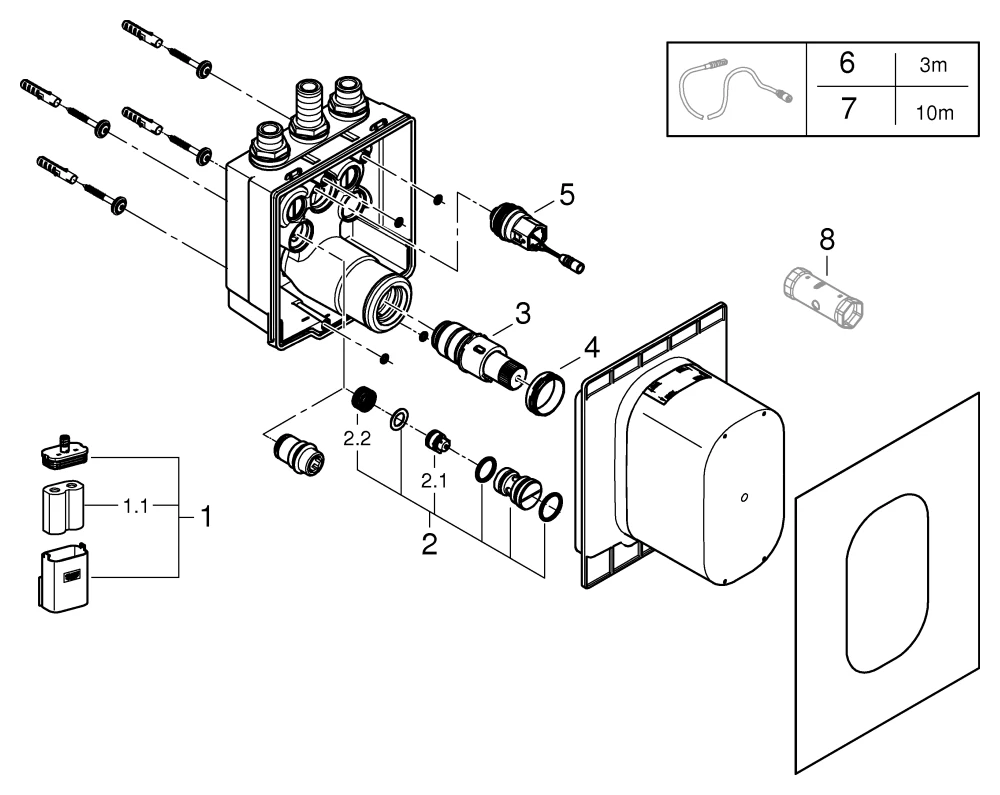 Unterputzkörper Eurosmart CE 36458, für Brause, passend zu Infrarot-Fertigmontageset 36 456 00, thermostatische Mischung, 6 V, mit Dichtmanschette, für normgerechte Wanddurchführung bei Wassereinwirkung nach DIN 18534:2017