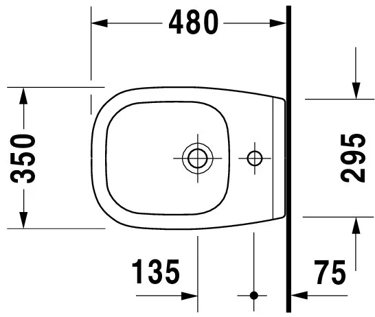 Duravit Wand-Bidet Compact „D-Code“, Befestigung sichtbar, mit Hahnlochbank 48 × 35 × 48 × 35 cm