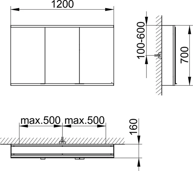 KEUCO Royal Modular 2.0 Spiegelschrank beleuchtet Wandvorbau silber-eloxiert 1200x700x160mm