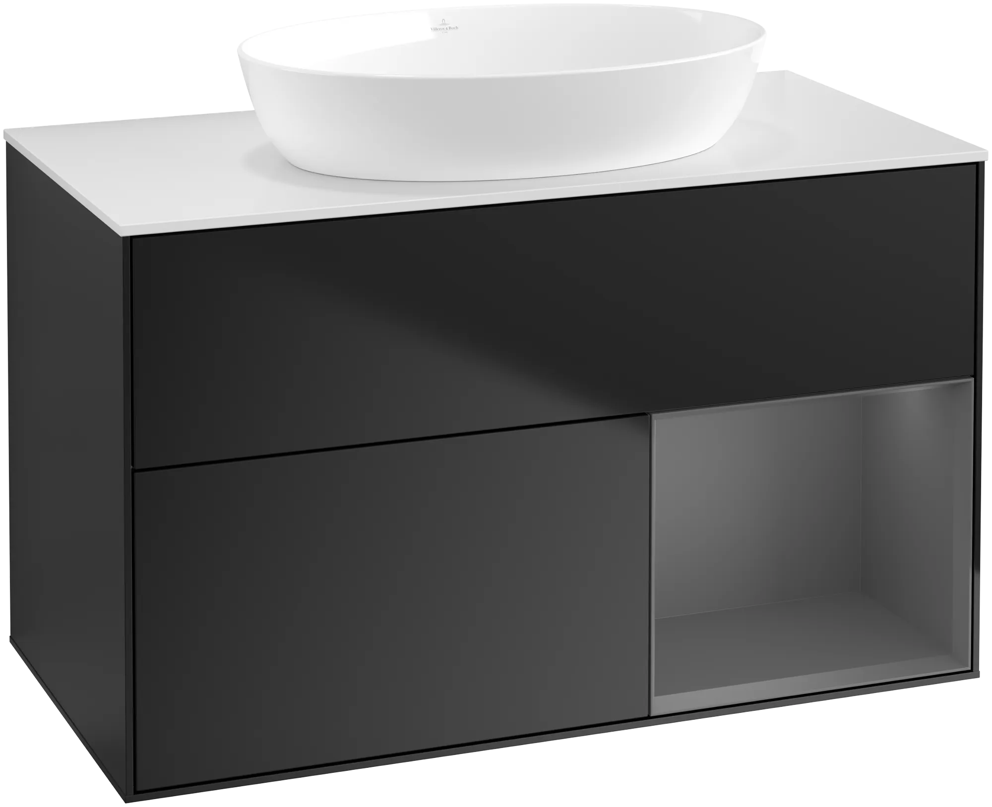 Villeroy & Boch Finion Waschbeckenunterschrank GA2, 1000 x 603 x 501 mm, Black Matt Lacquer / Anthracite Matt Lacquer / Glass White Matt