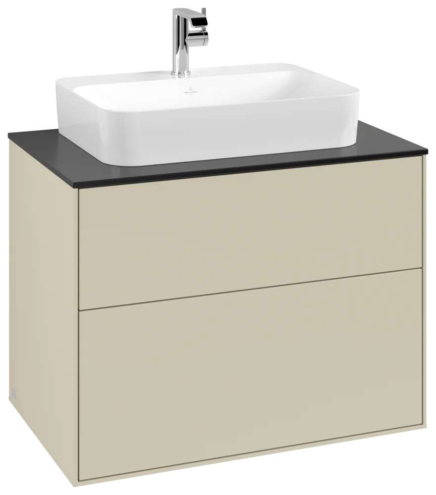 Villeroy & Boch Finion Waschbeckenunterschrank F34, 800 x 603 x 501 mm, Silk Grey Matt Lacquer / Glass Black Matt Villeroy & Boch Finion Waschbeckenunterschrank F34, 800 x 603 x 501 mm, Silk Grey Matt Lacquer / Glass Black Matt
