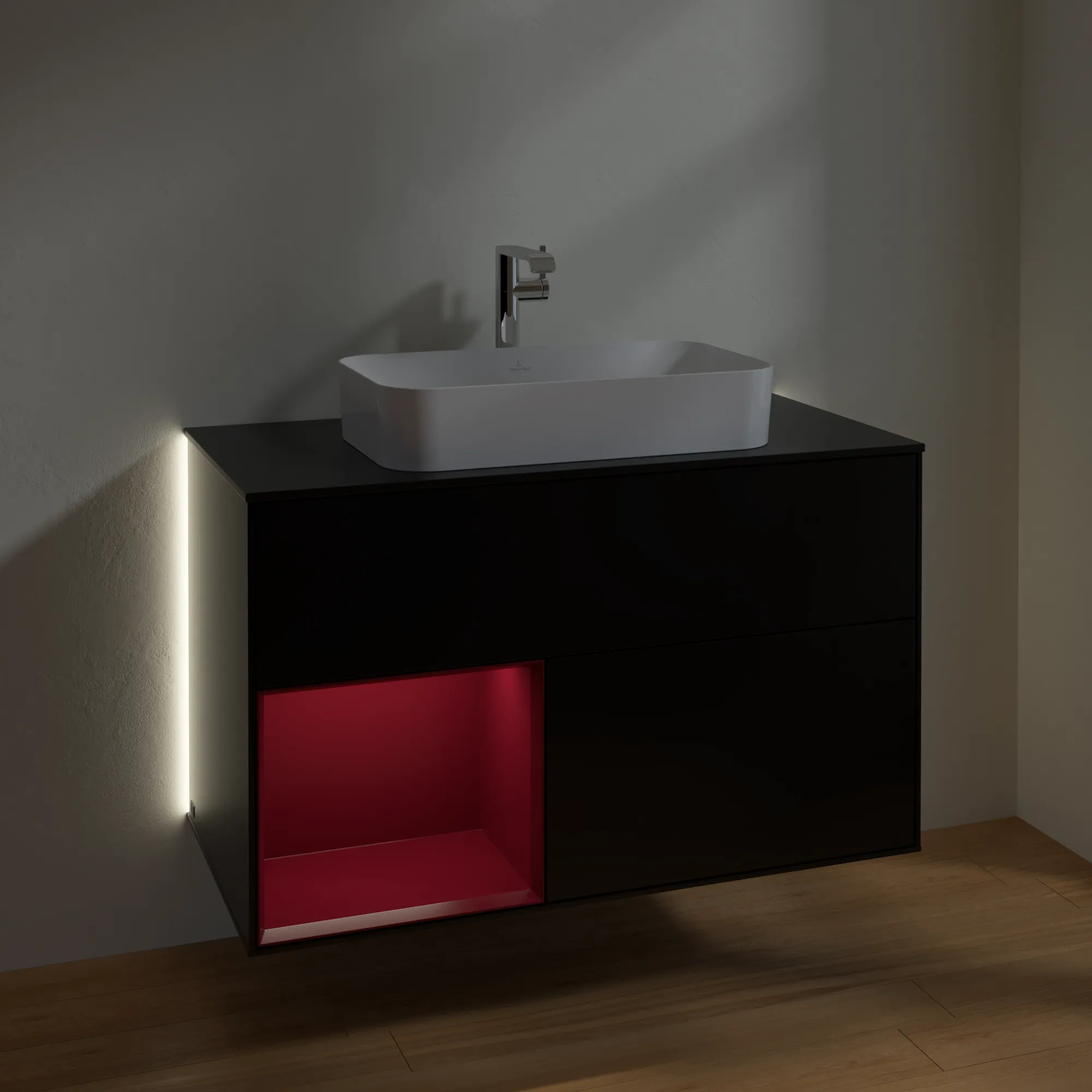 Villeroy & Boch Waschbeckenunterschrank Finion G24, 1000x603x501 mm, Black Matt Lacquer mit Beleuchtung und Push-to-open Funktion