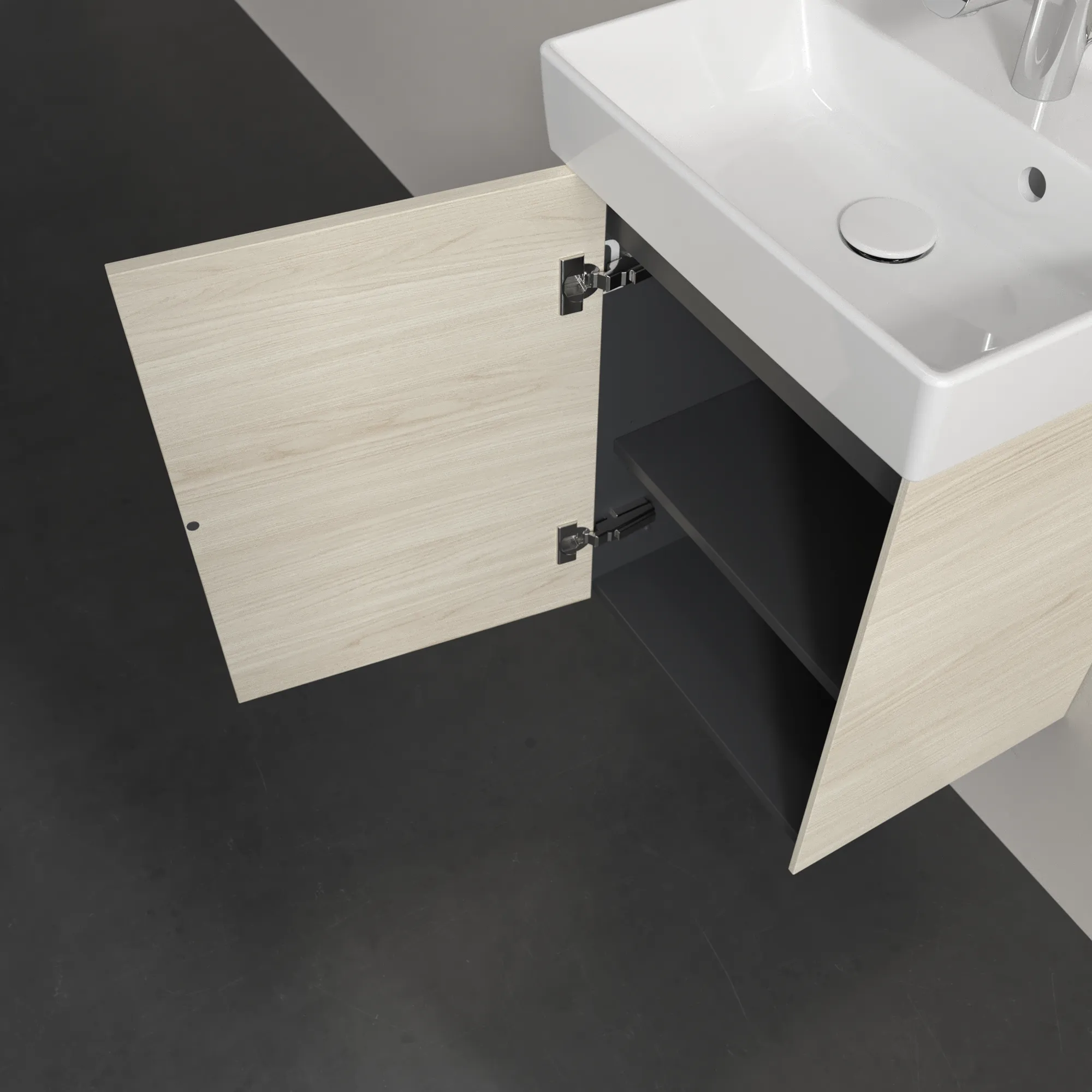 Villeroy & Boch Waschtischunterschrank mit Tür „Collaro“ 410 × 546 × 344 mm White Oak, für Becken mittig, Anschlag links, ohne Beleuchtung Villeroy & Boch Waschtischunterschrank mit Tür „Collaro“ 410 × 546 × 344 mm White Oak, für Becken mittig, Anschlag links, ohne Beleuchtung