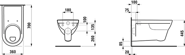 Laufen Wand-Flachspül-WC barrierefrei „Pro Liberty“ Ausladung 70 cm 360 × 350 × 700 mm in Weiß Laufen Wand-Flachspül-WC barrierefrei „Pro Liberty“ Ausladung 70 cm 360 × 350 × 700 mm in Weiß