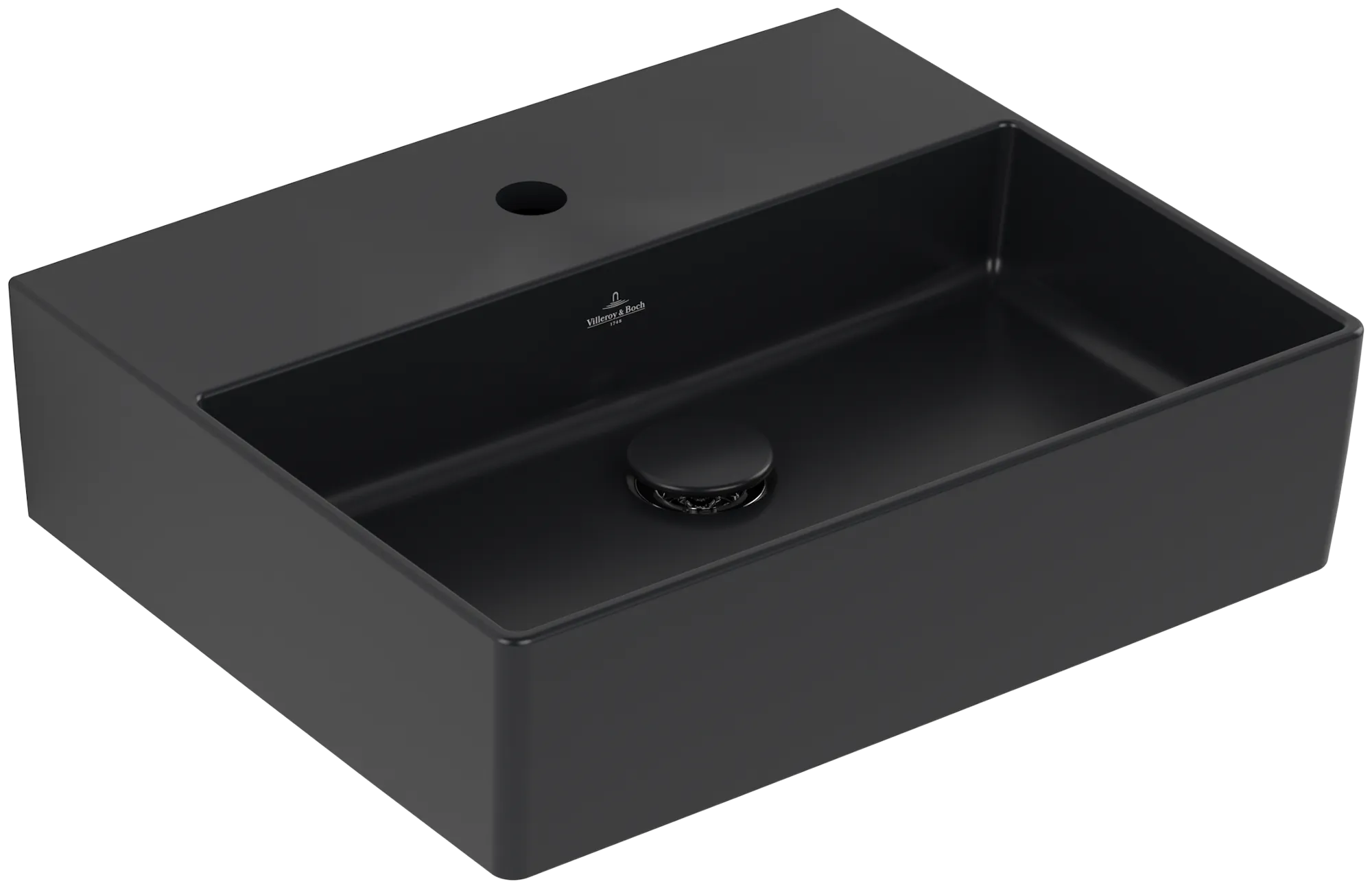 Villeroy & Boch Wandwaschtisch aus TitanCeram „Memento 2.0“ 500 × 420 × 140 mm, mit Hahnlochbohrung, Hahnlochposition mittig in Pure Black