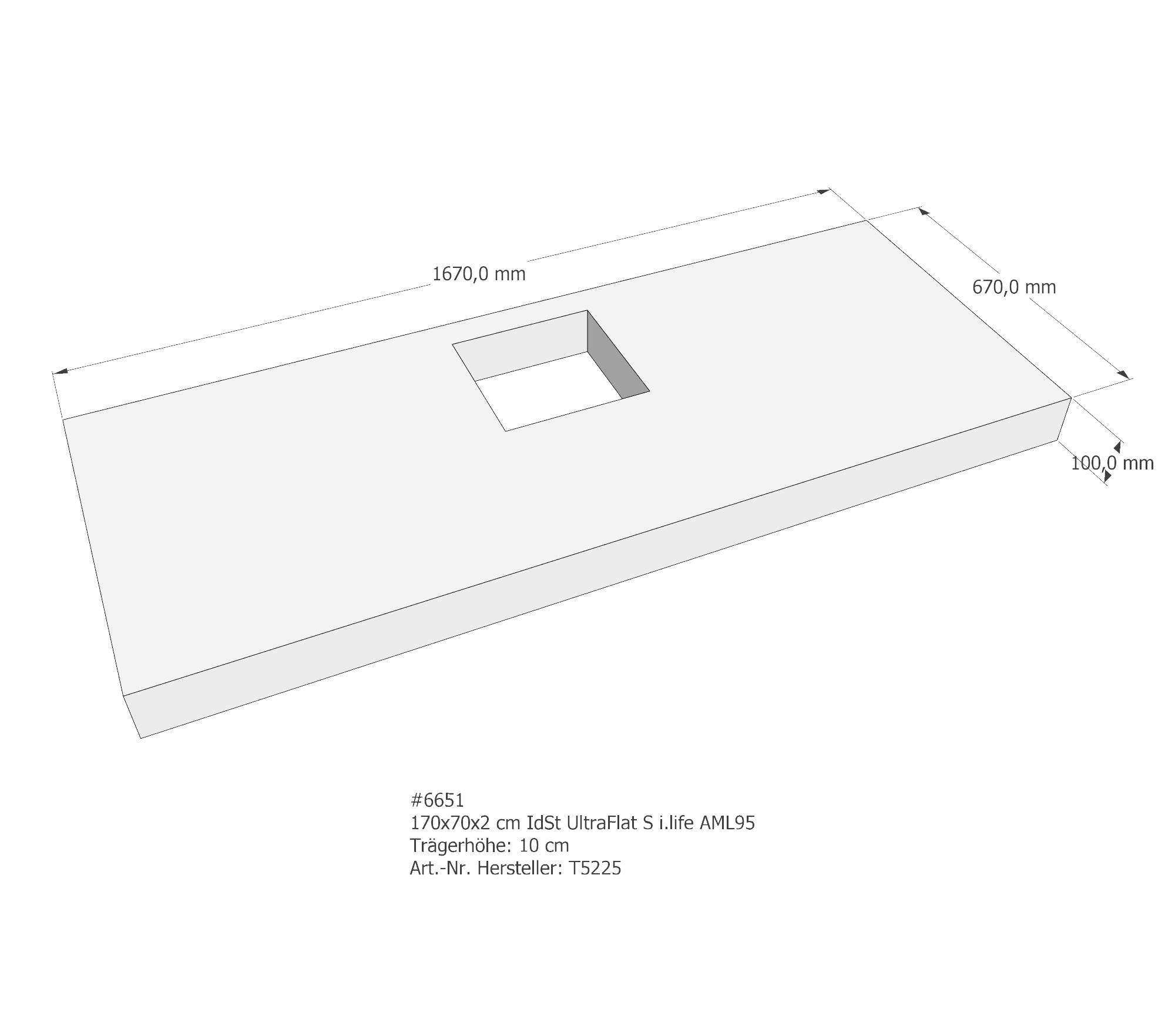 Duschwannenträger für Ideal Standard Ultra Flat S i.life 170 × 70 × 2 cm