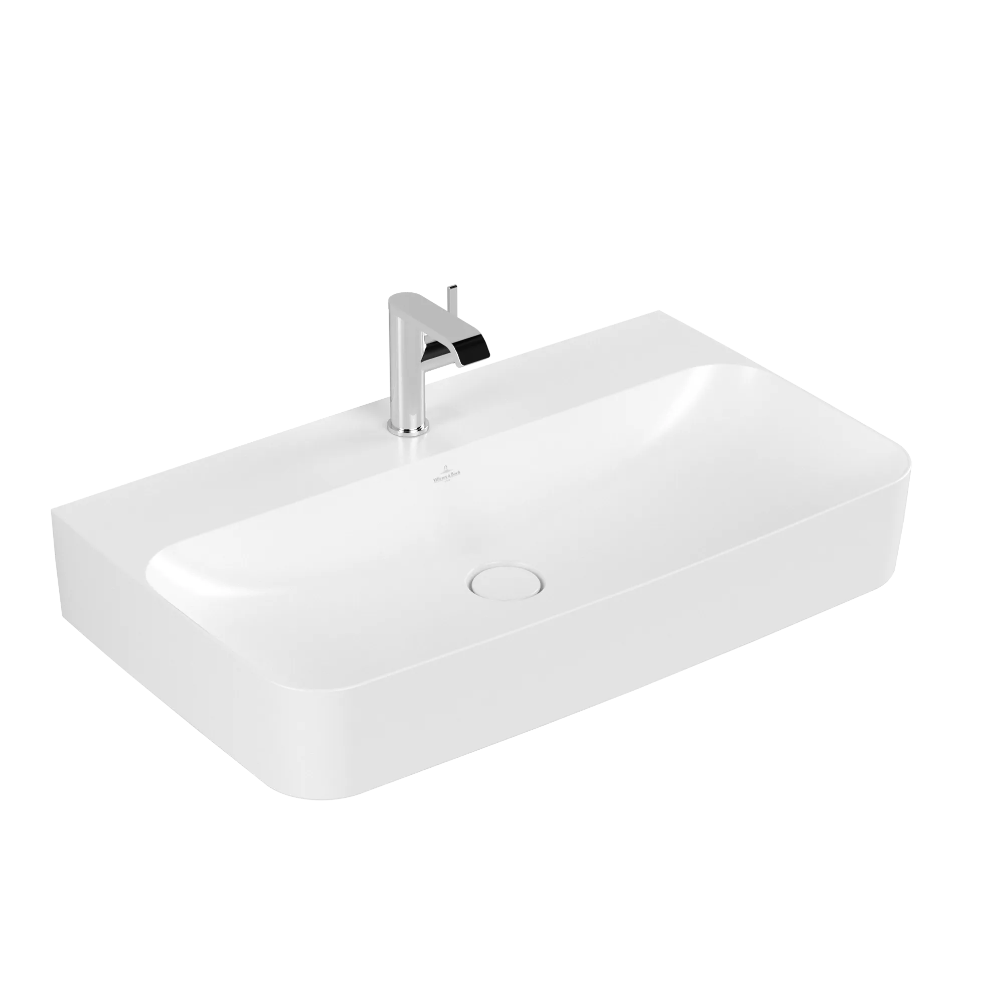 Villeroy & Boch Wandwaschtisch aus TitanCeram geschliffen „Finion“ 800 × 470 × 165 mm, mit Hahnlochbohrung, Hahnlochposition mittig in Stone White, mit CeramicPlus Villeroy & Boch Wandwaschtisch aus TitanCeram geschliffen „Finion“ 800 × 470 × 165 mm, mit Hahnlochbohrung, Hahnlochposition mittig in Stone White, mit CeramicPlus