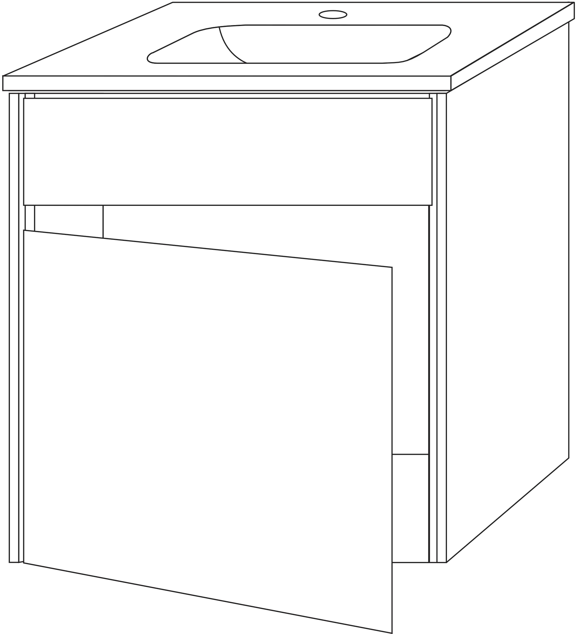 Sanipa Glas-Waschtisch-Set mit Waschtischunterschrank „Twiga“ 51,5 × 39,5 × 60,5 cm in Eiche-Nebraska, Anschlag links, mit Beleuchtung