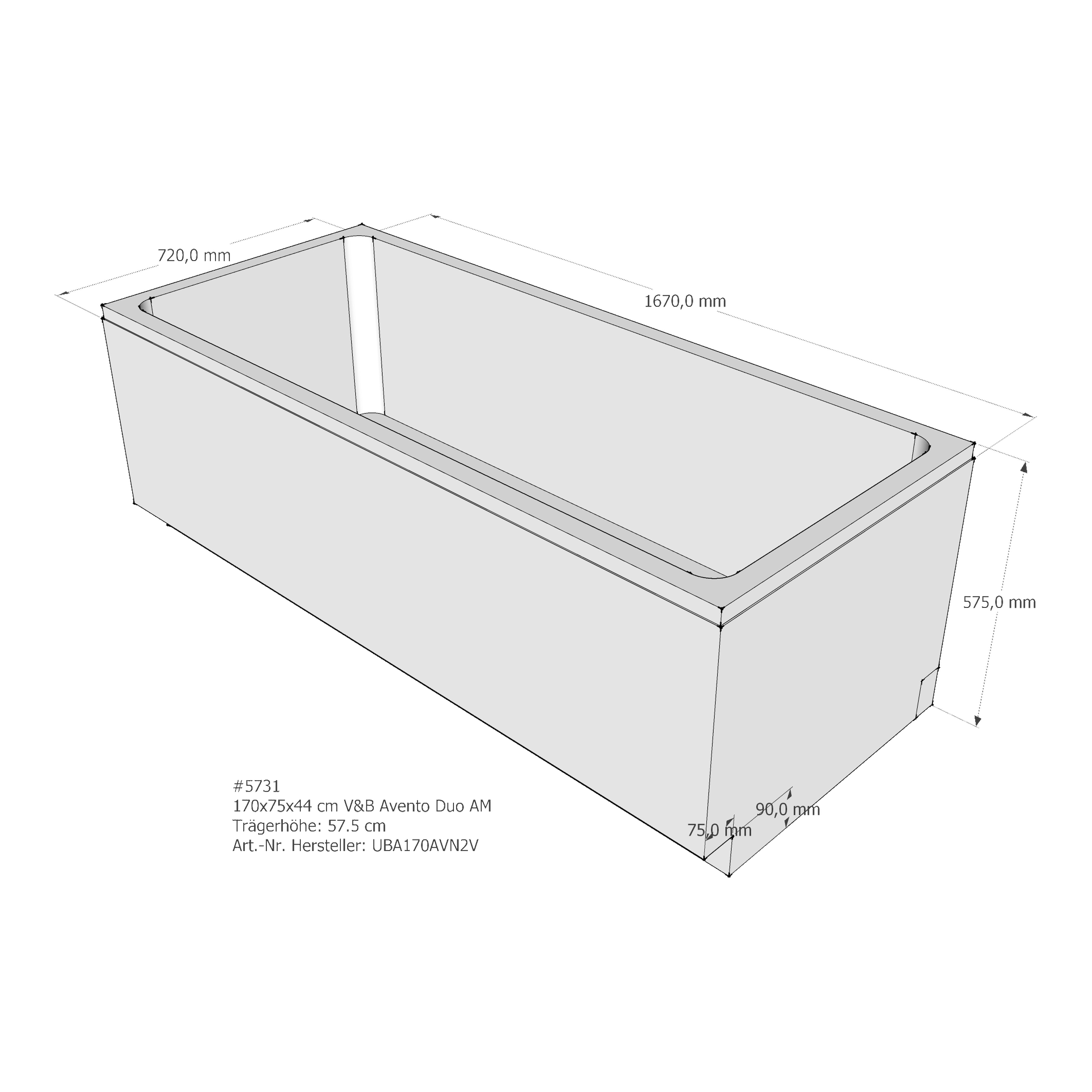 Badewannenträger für Villeroy & Boch Avento 170 × 75 × 44 cm