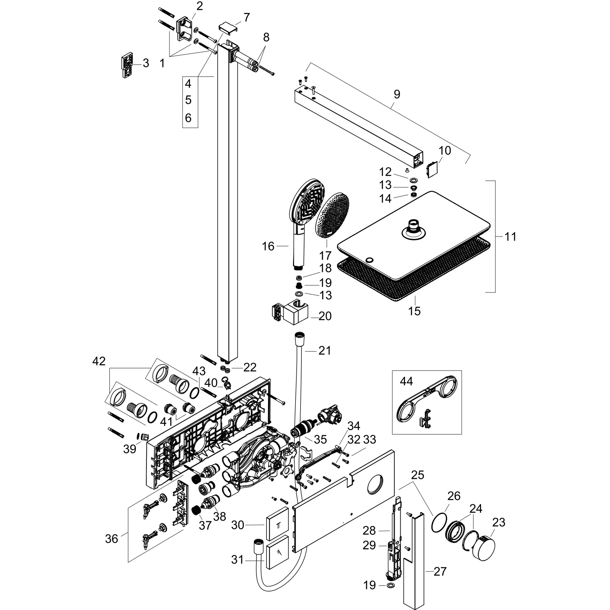 Hansgrohe Showerpipe Raindance Alive Q, Chrom, 210/340 1jet EcoSmart Thermostat, Aufputzinstallation, G 1/2, 150 ± 12 mm