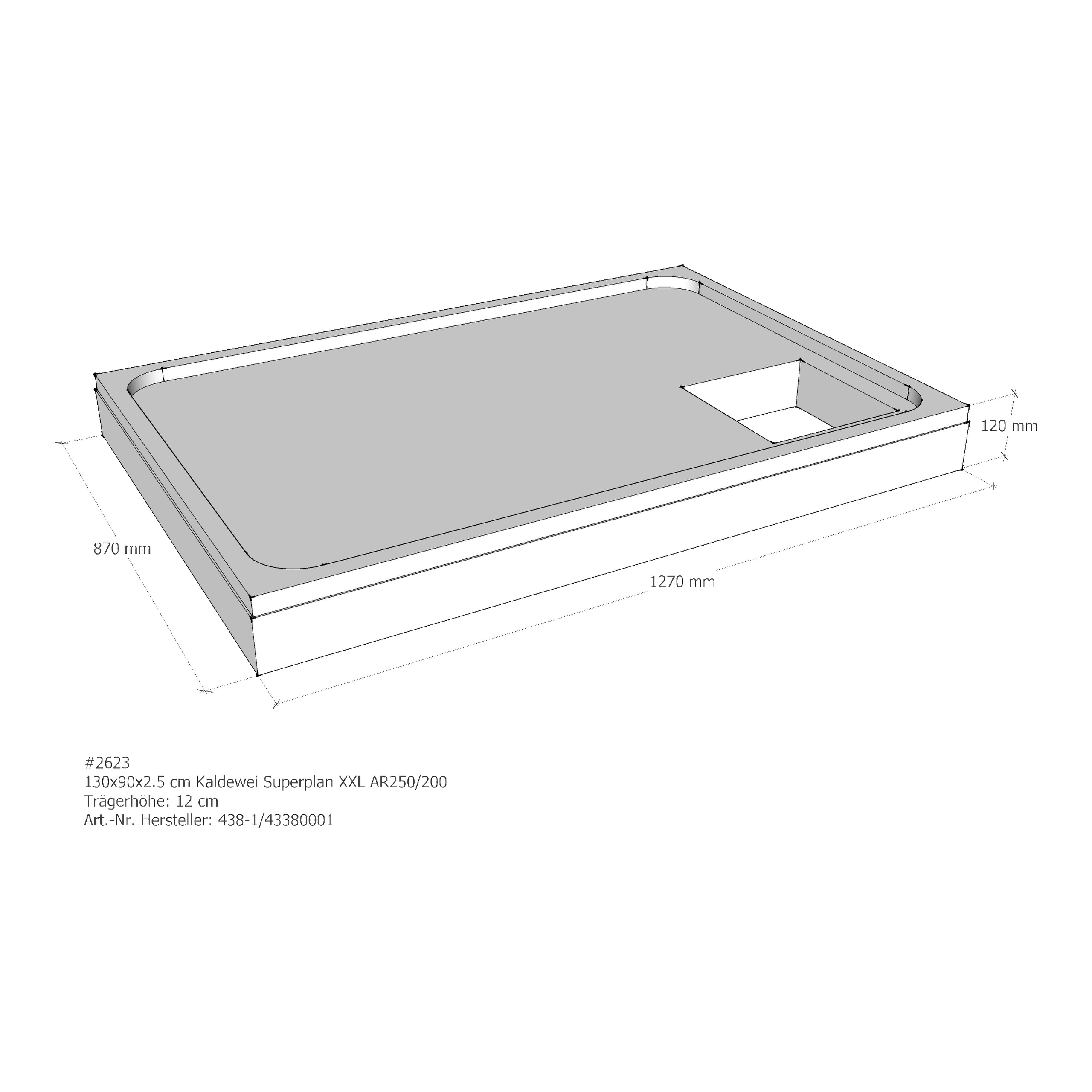 Duschwannenträger für Kaldewei Superplan XXL 130 × 90 × 2,5 cm