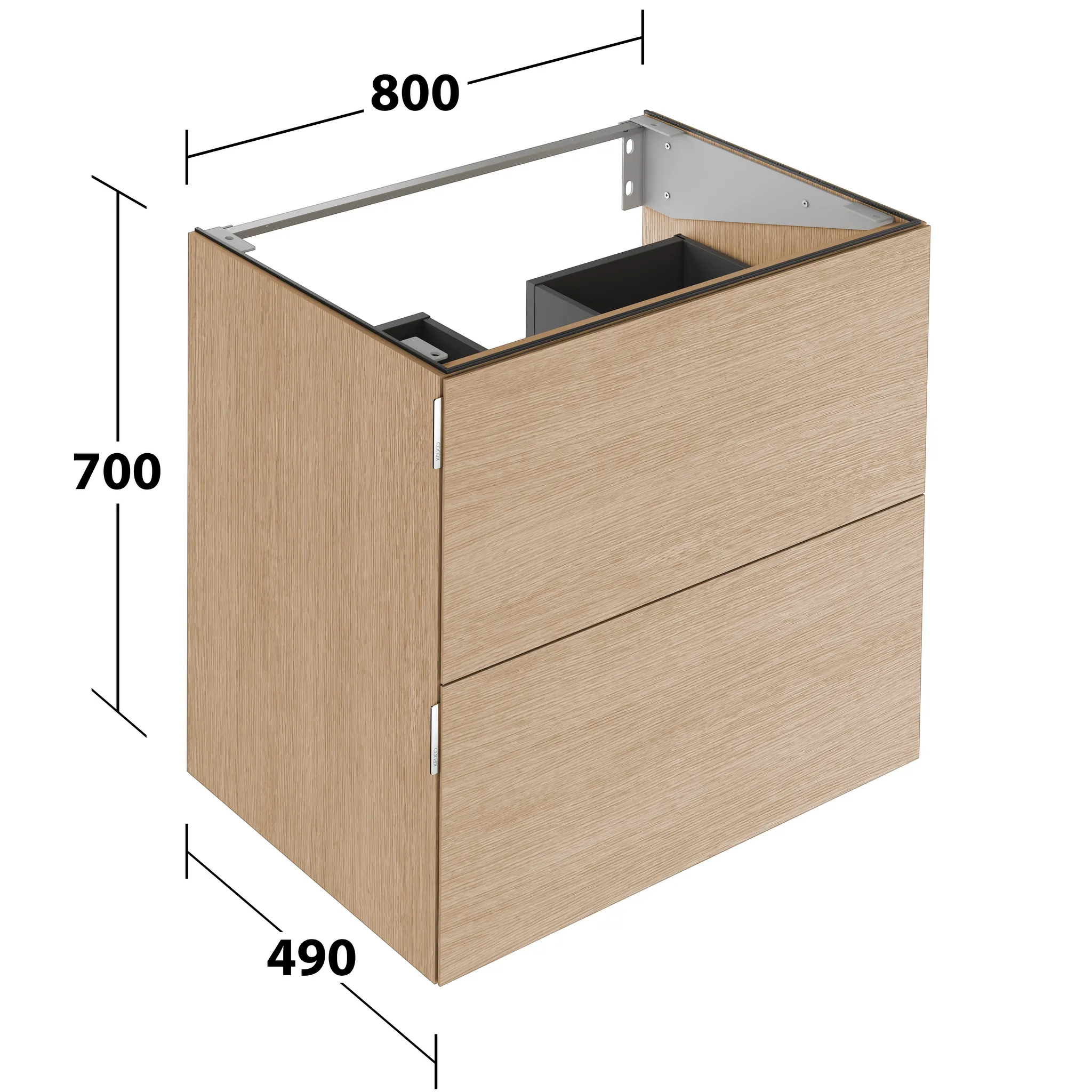 KEUCO Waschtischunterschrank mit Auszügen „Edition 11 Art“ Eiche hell (Furnier), Eiche hell (Furnier), mit Beleuchtung 800 × 700 × 490 mm
