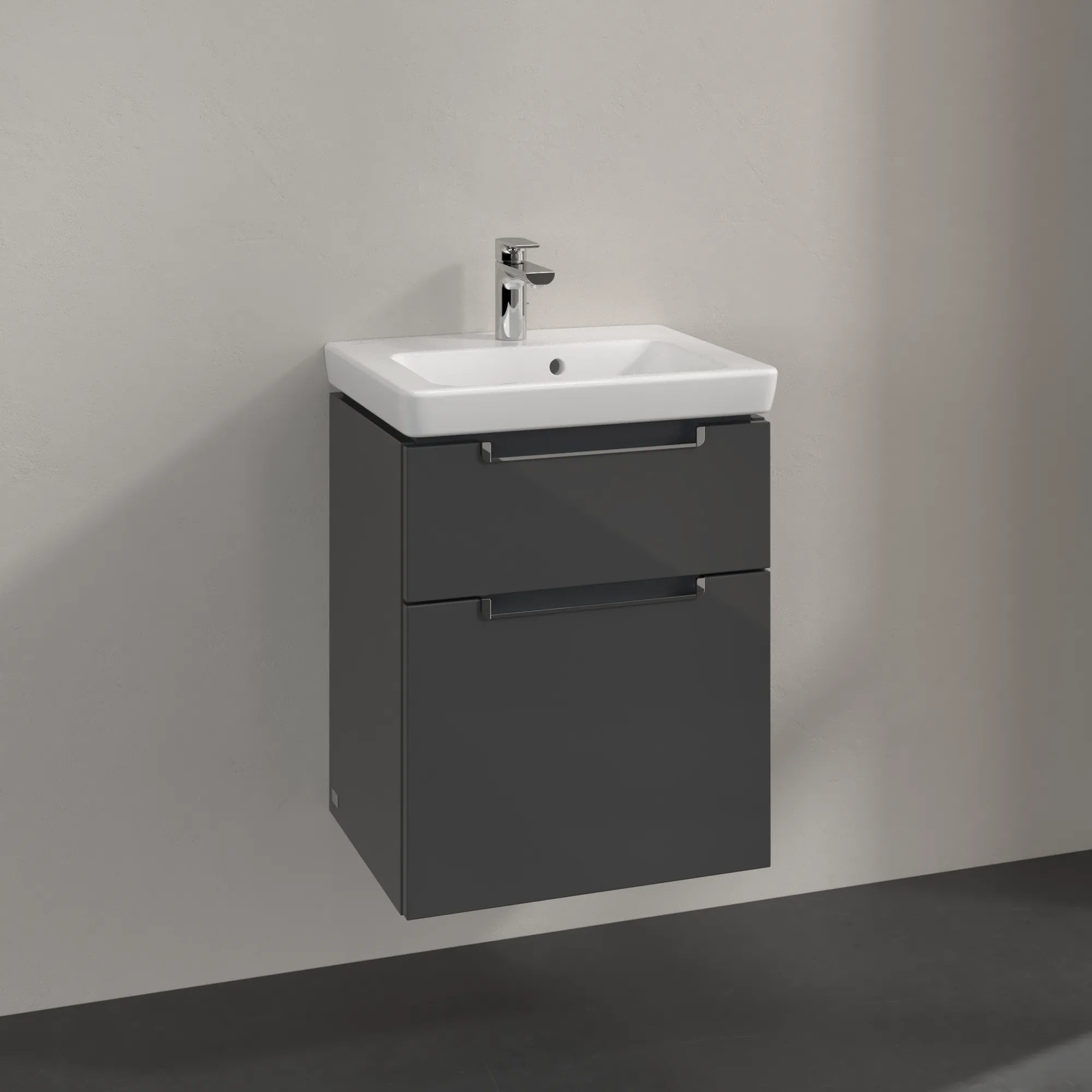 Villeroy & Boch Waschtischunterschrank „Subway 2.0“ 485 × 590 × 379 mm Glossy Grey, für Becken mittig, ohne Beleuchtung Villeroy & Boch Waschtischunterschrank „Subway 2.0“ 485 × 590 × 379 mm Glossy Grey, für Becken mittig, ohne Beleuchtung