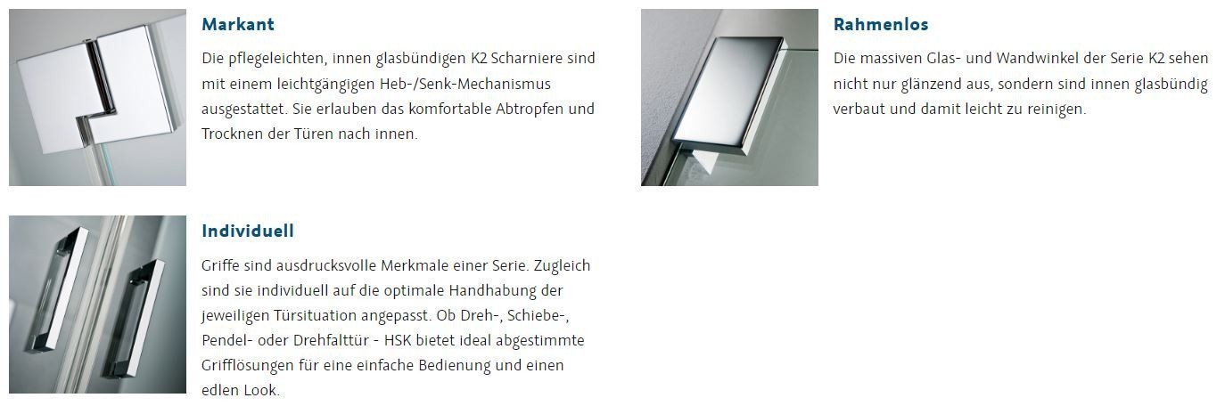 HSK Duschtür mit Drehtüren an Nebenteilen 4-teilig „K2“ Glas Linea 01 (80 cm)