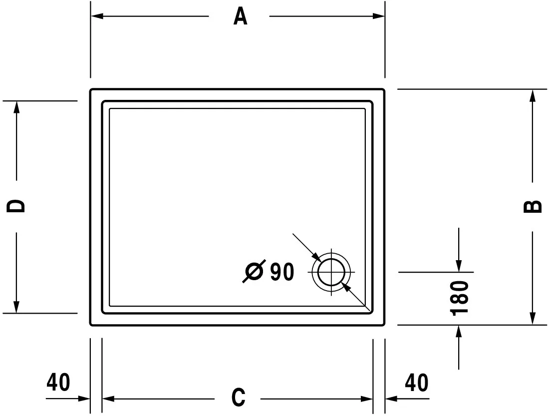 Duravit rechteck Duschwanne „Starck Slimline“ 90 × 75 cm 