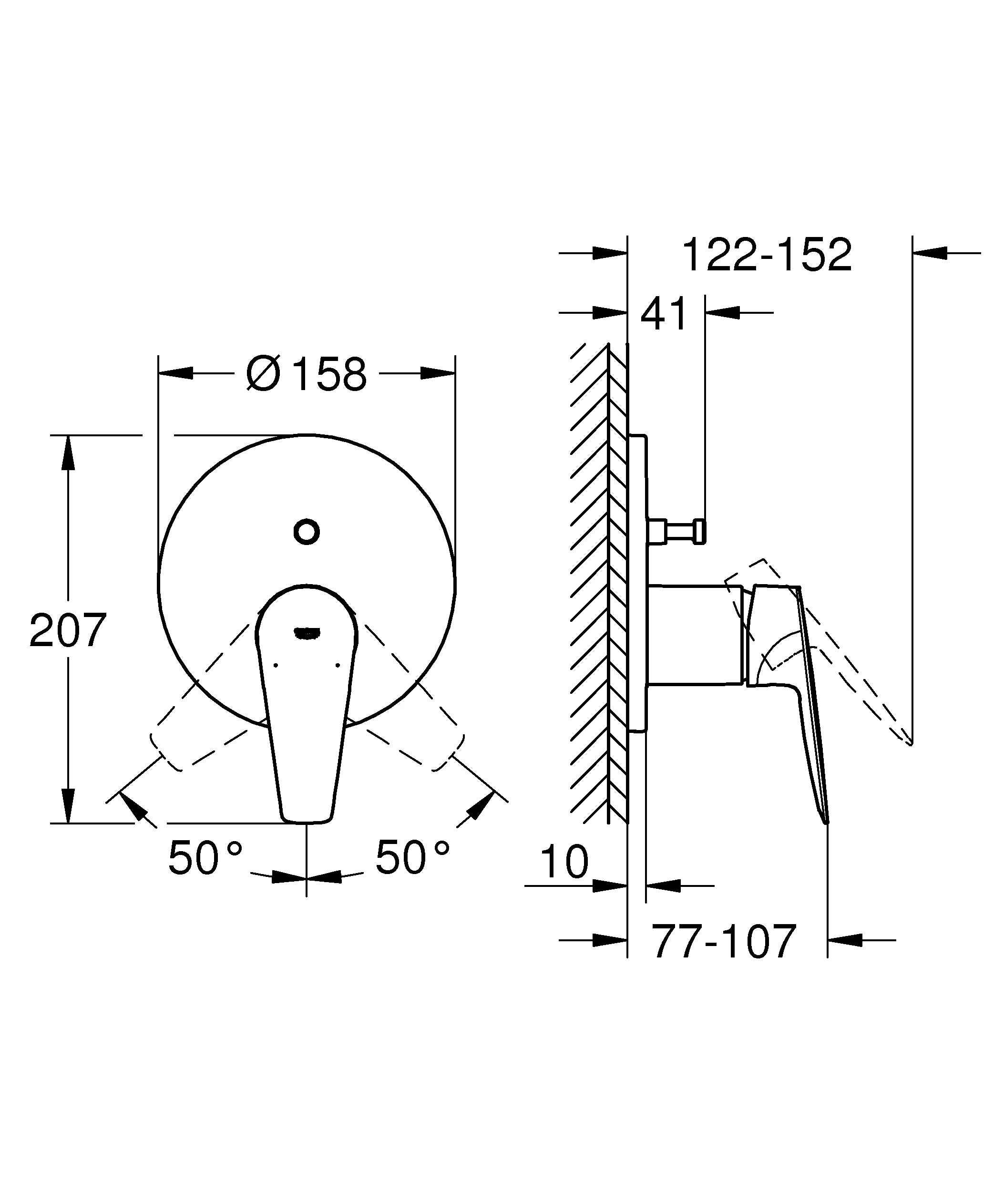 Einhand-Wannenbatterie BauEdge 24162_1, Fertigmontageset für Rapido SmartBox, automatische Umstellung: Wanne/Brause, chrom