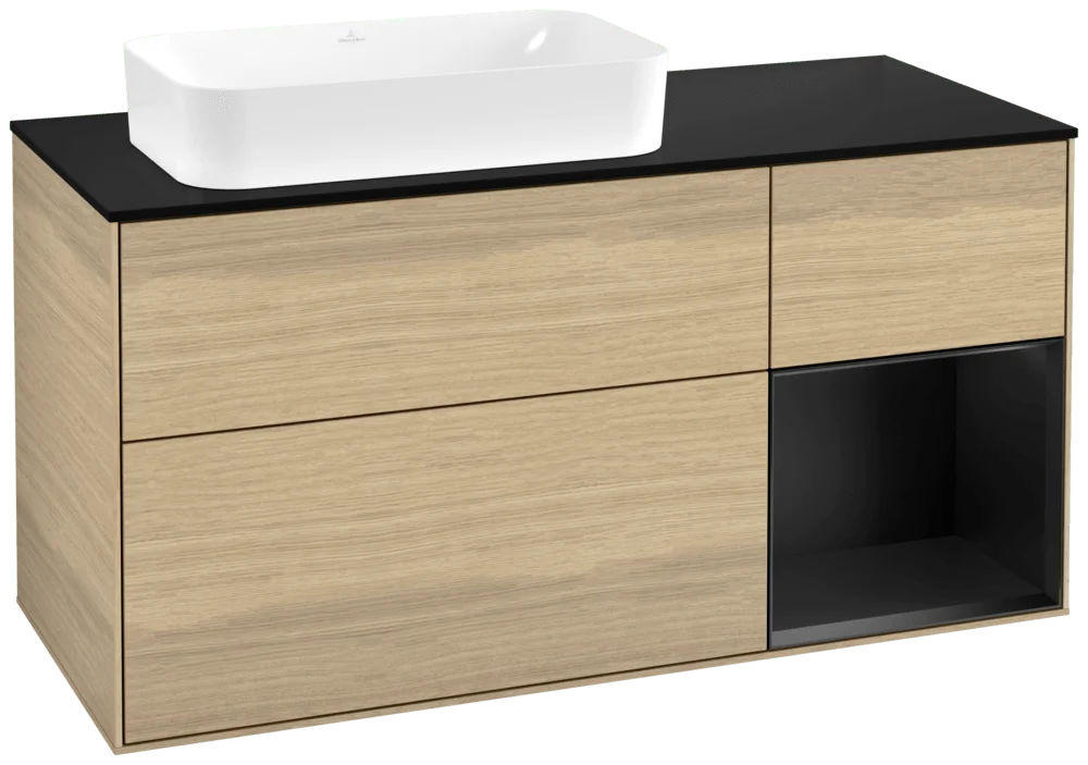 Villeroy & Boch Finion Waschbeckenunterschrank G69, 1200x603x501mm, mit Beleuchtung, 3 Auszüge, links Villeroy & Boch Finion Waschbeckenunterschrank G69, 1200x603x501mm, mit Beleuchtung, 3 Auszüge, links
