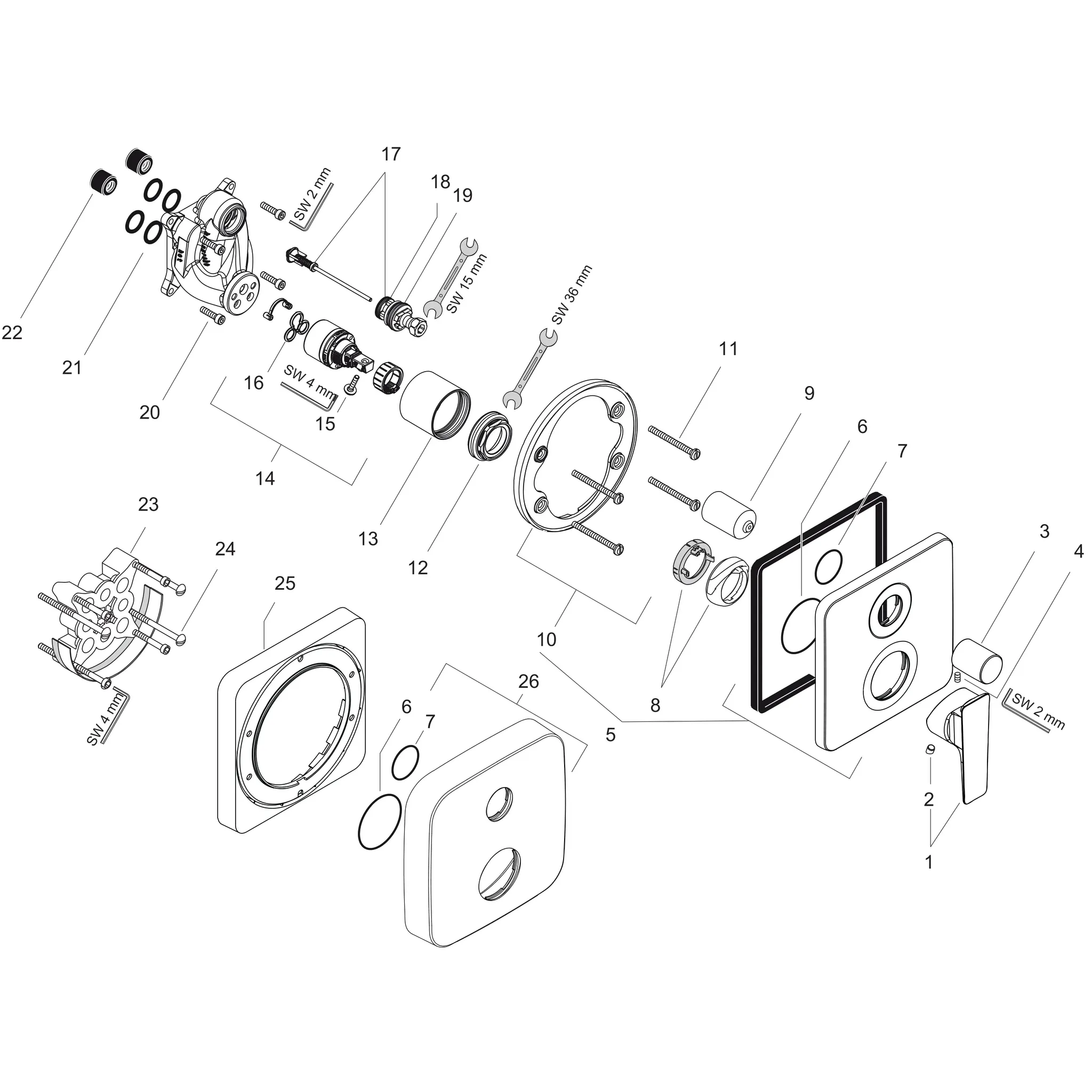 Wannenmischer UP Axor Citterio E Fertigset chrom Wannenmischer UP Axor Citterio E Fertigset chrom