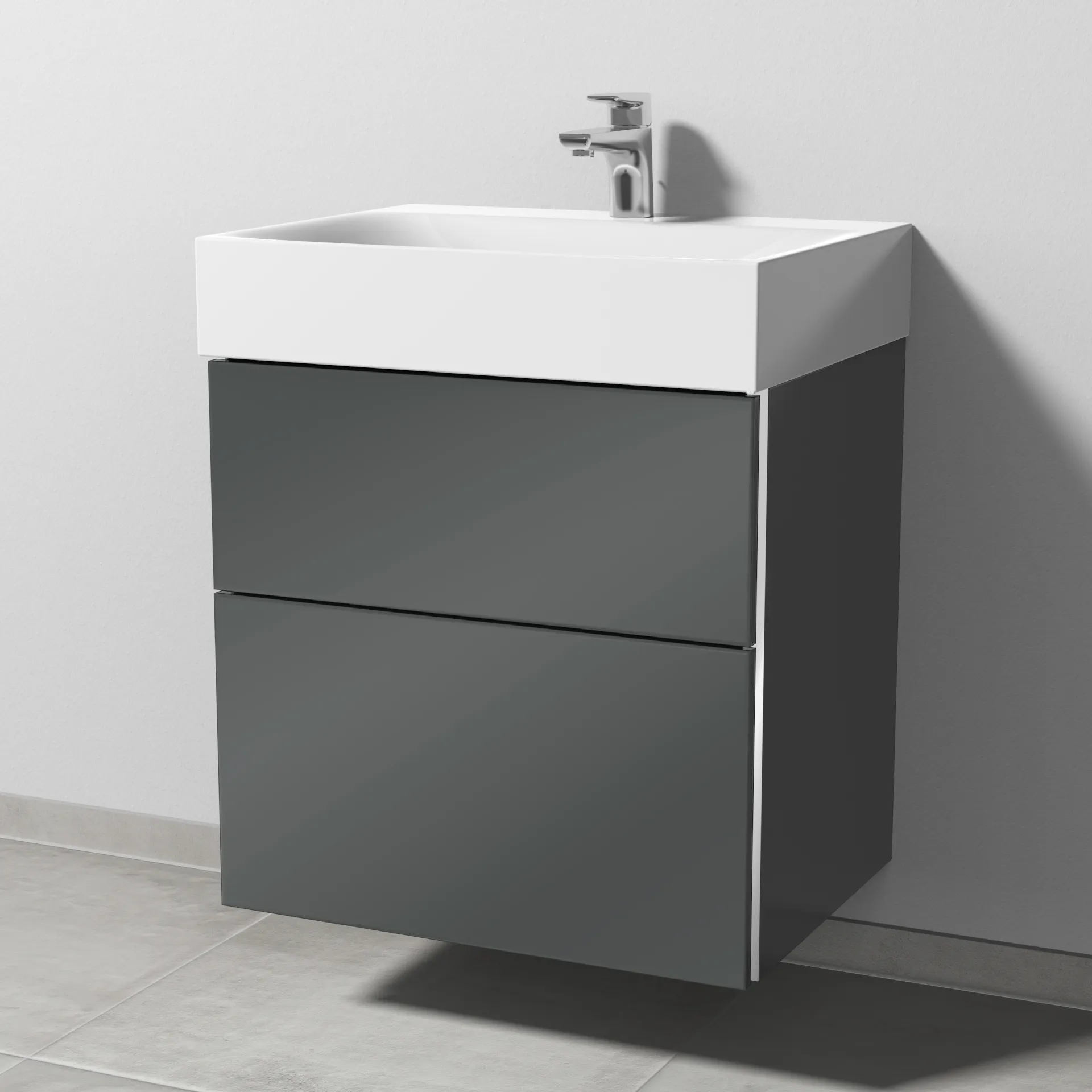 Sanipa Waschtischunterschrank „3way“ passend zu Stahl-Email-Waschtische Silenio von Kaldewei 590 × 582 × 452 mm in Anthrazit (glanz)